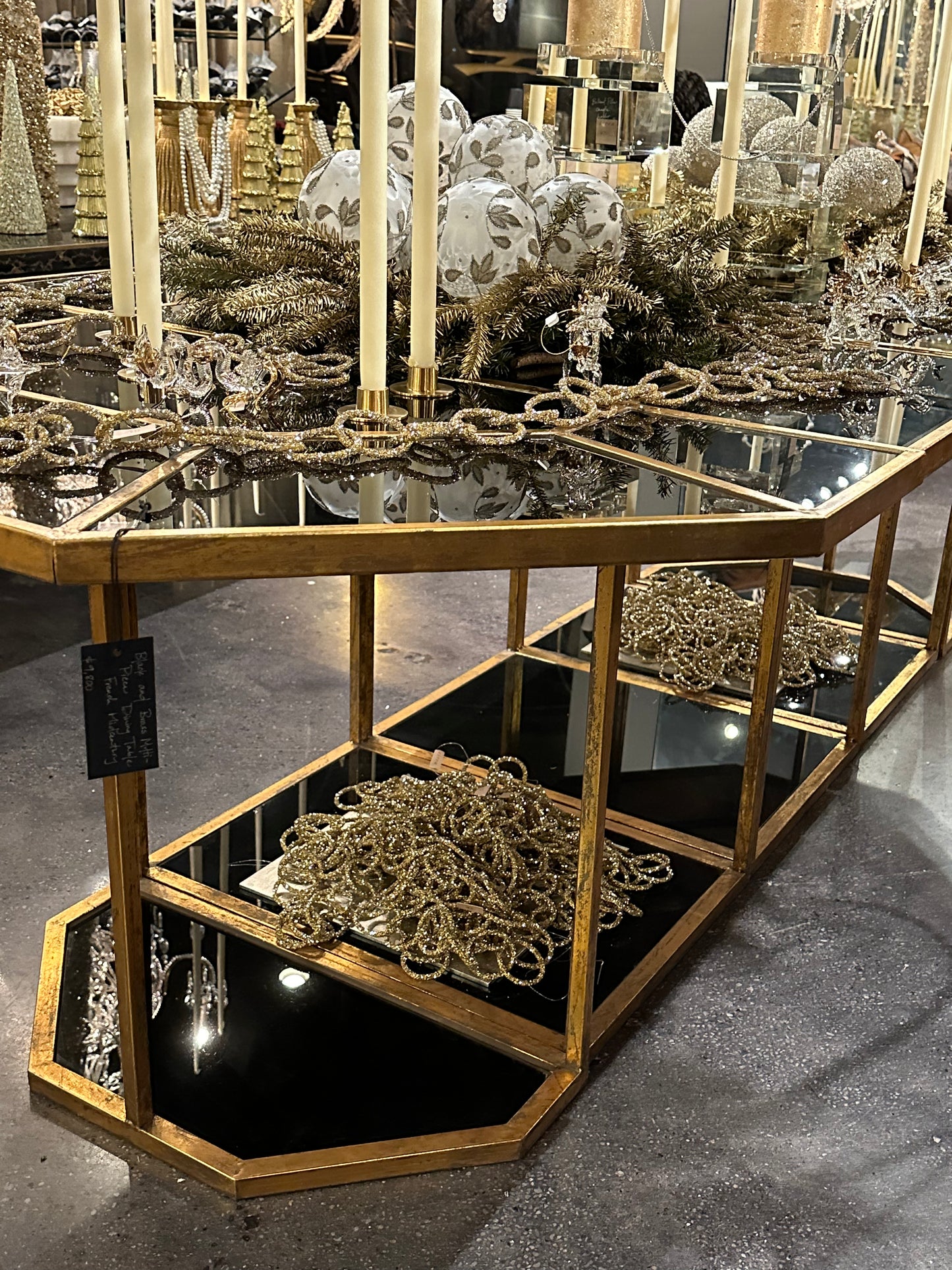Black and Brass Multi-Piece Dining Table - French Midcentury