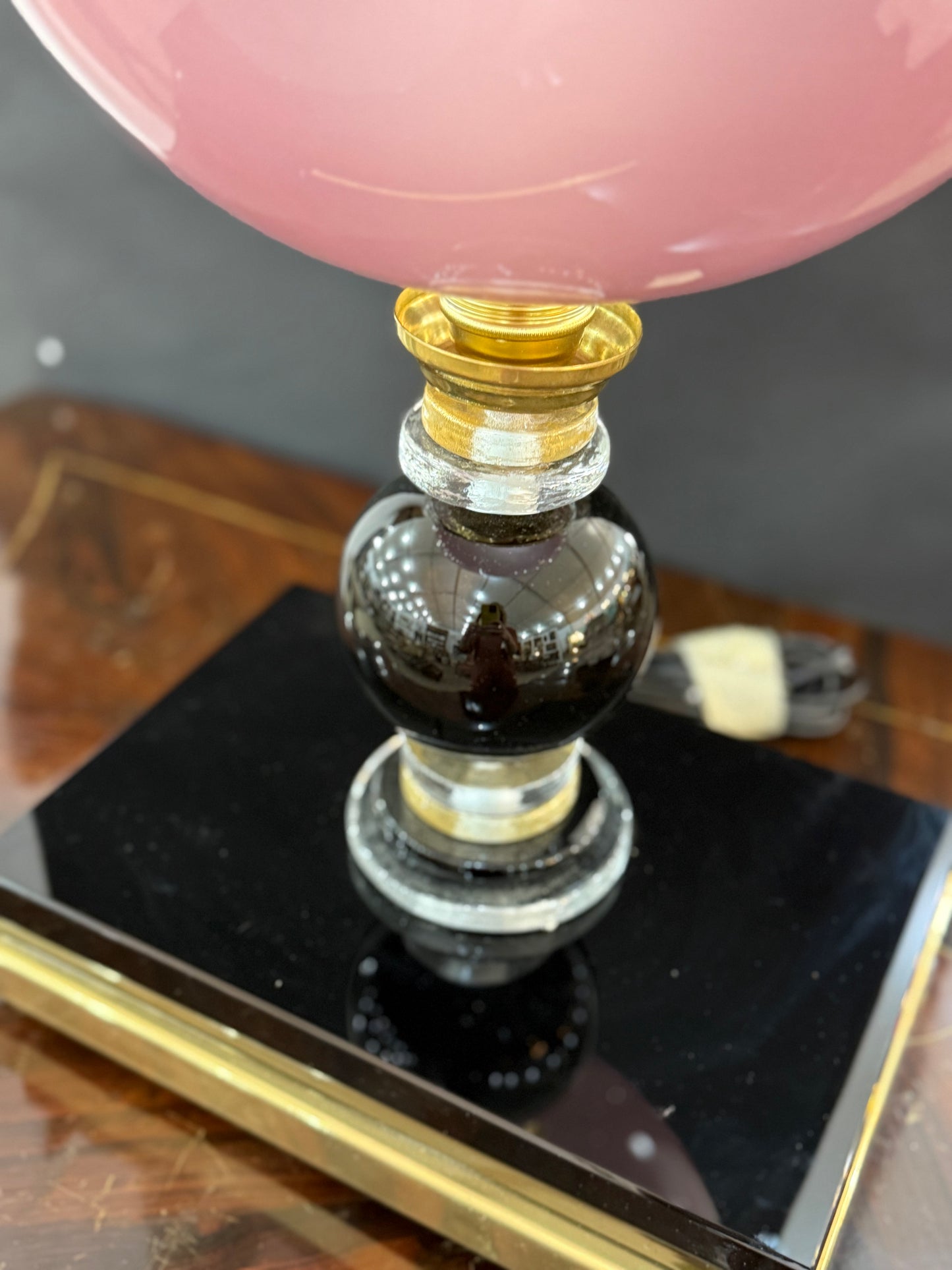 Murano Pink Lamps With Rectangle Base - PAIR