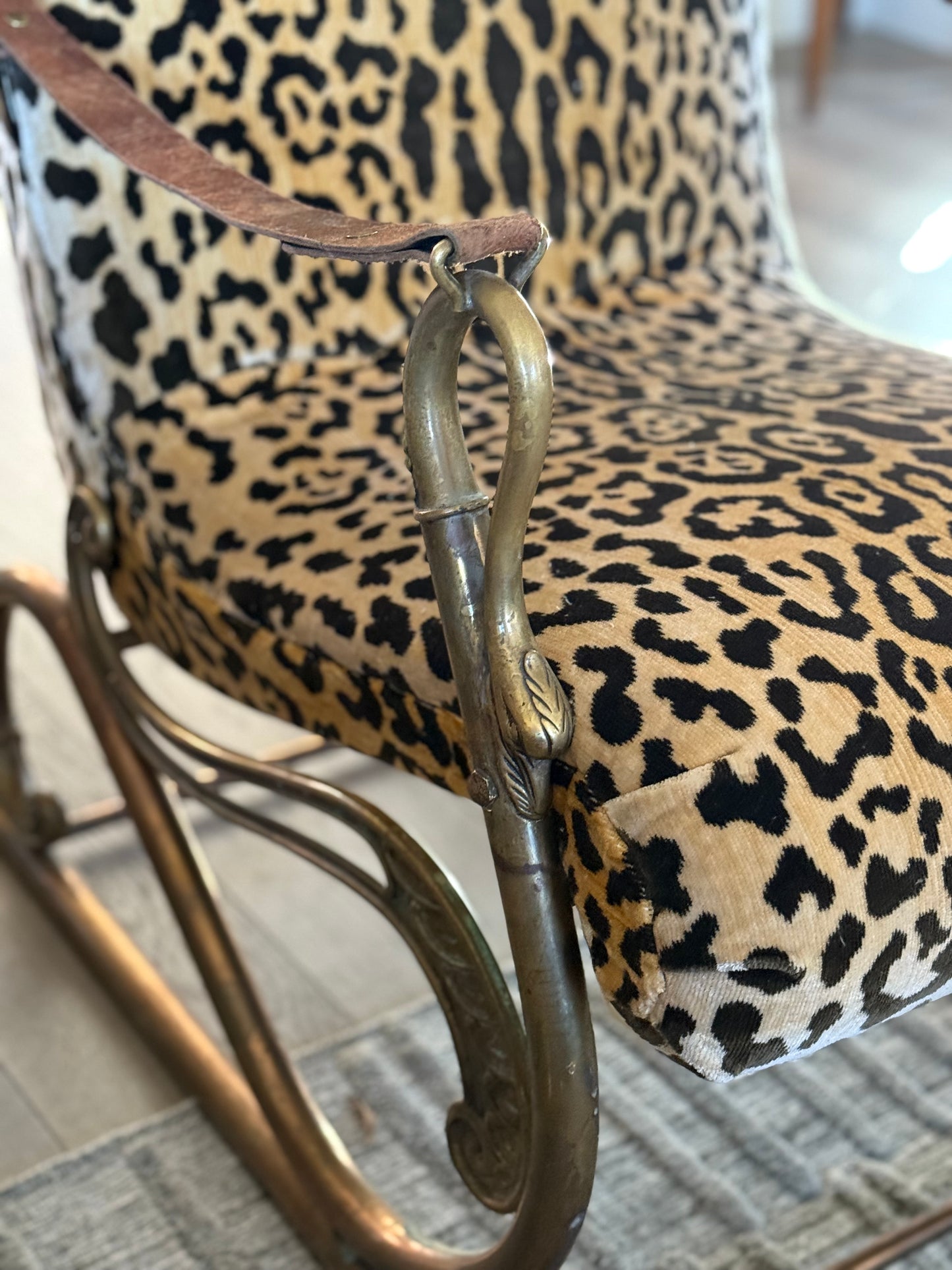 French Upholstered Bronze Bird Armchair c1850