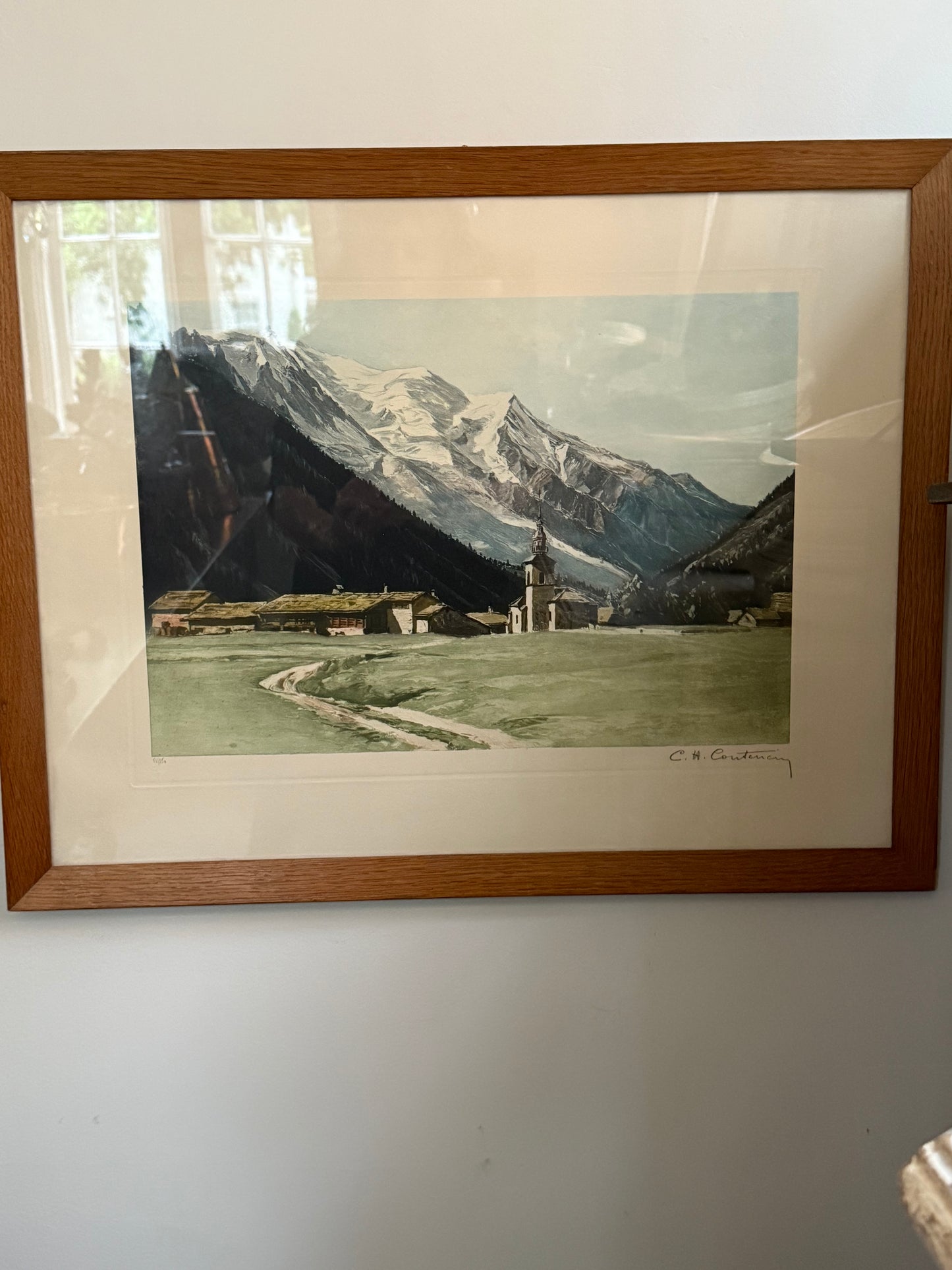 French Lithograph Of Swiss Alps c1920