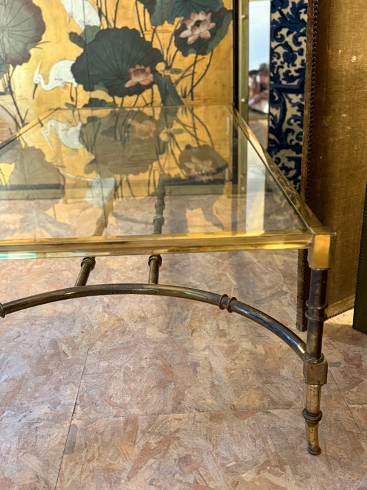 Brass And Iron Glass Top Coffee Table  - Midcentury