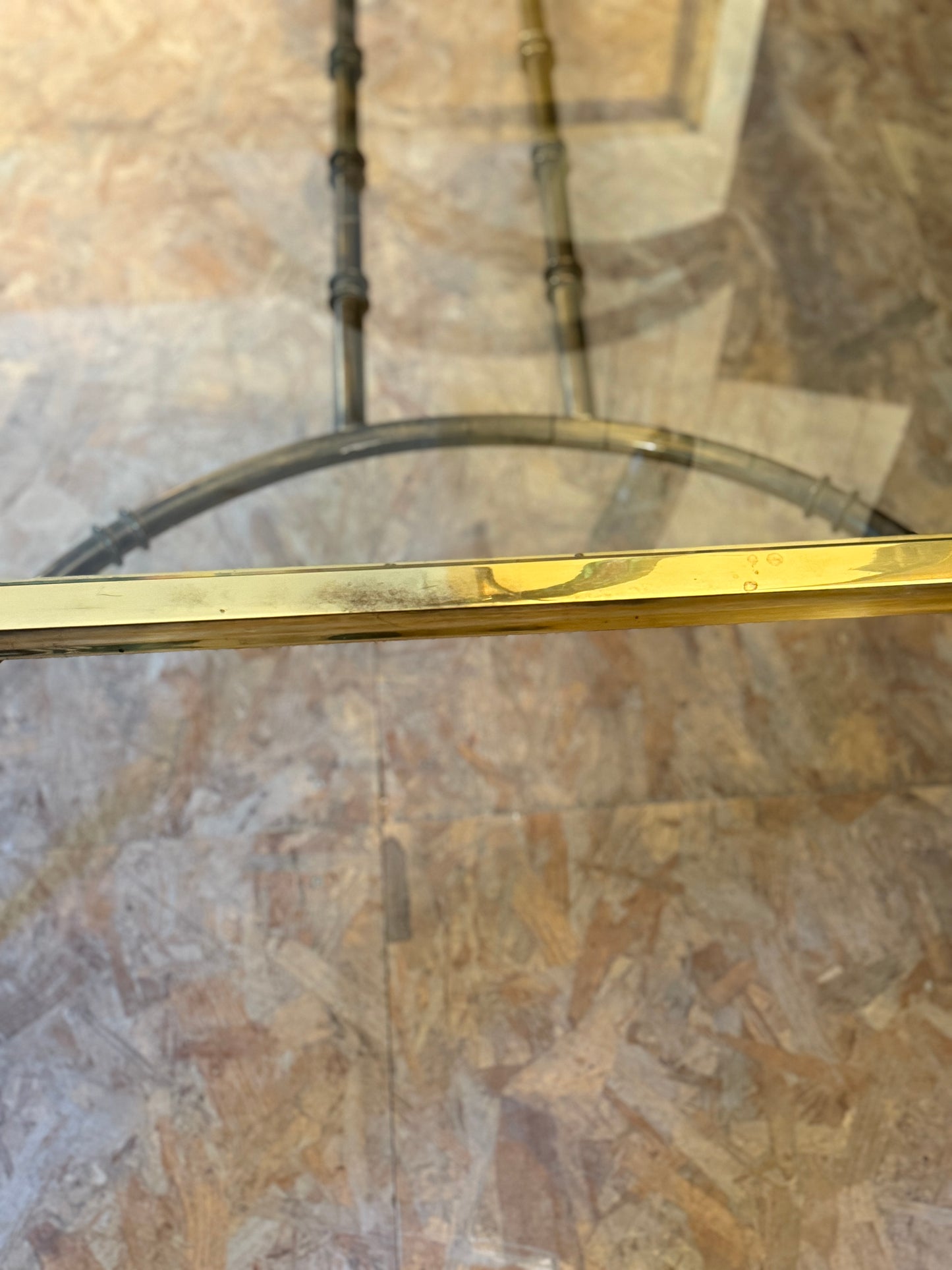 Brass And Iron Glass Top Coffee Table - Midcentury