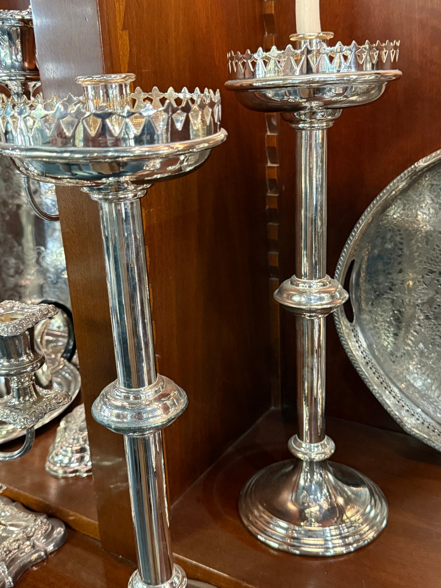 French Silver-plate Candlesticks With Gallery