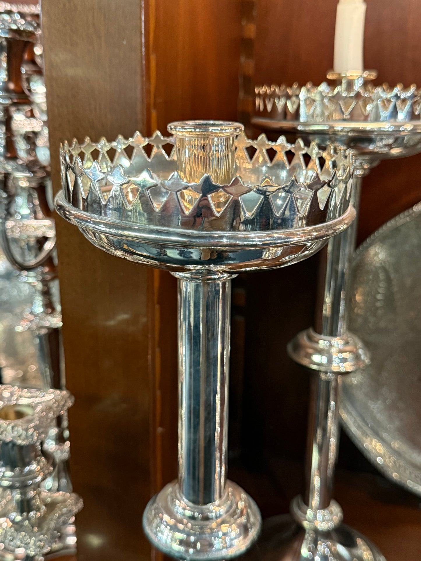French Silver-plate Candlesticks With Gallery