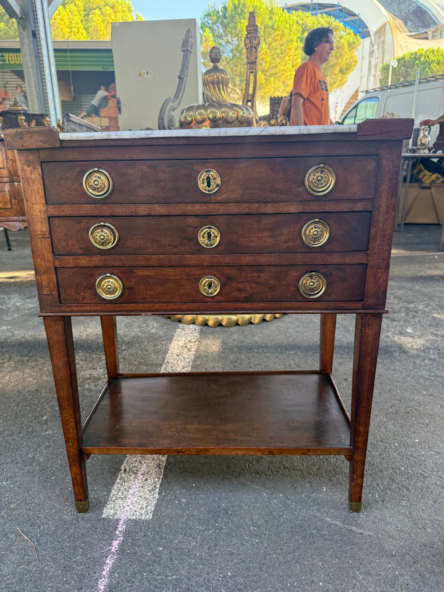 French Walnut Side Table With Marble Top - 19th Century