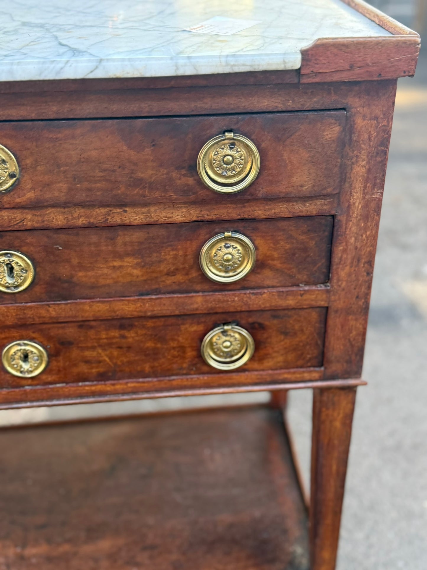 French Walnut Side Table With Marble Top - 19th Century