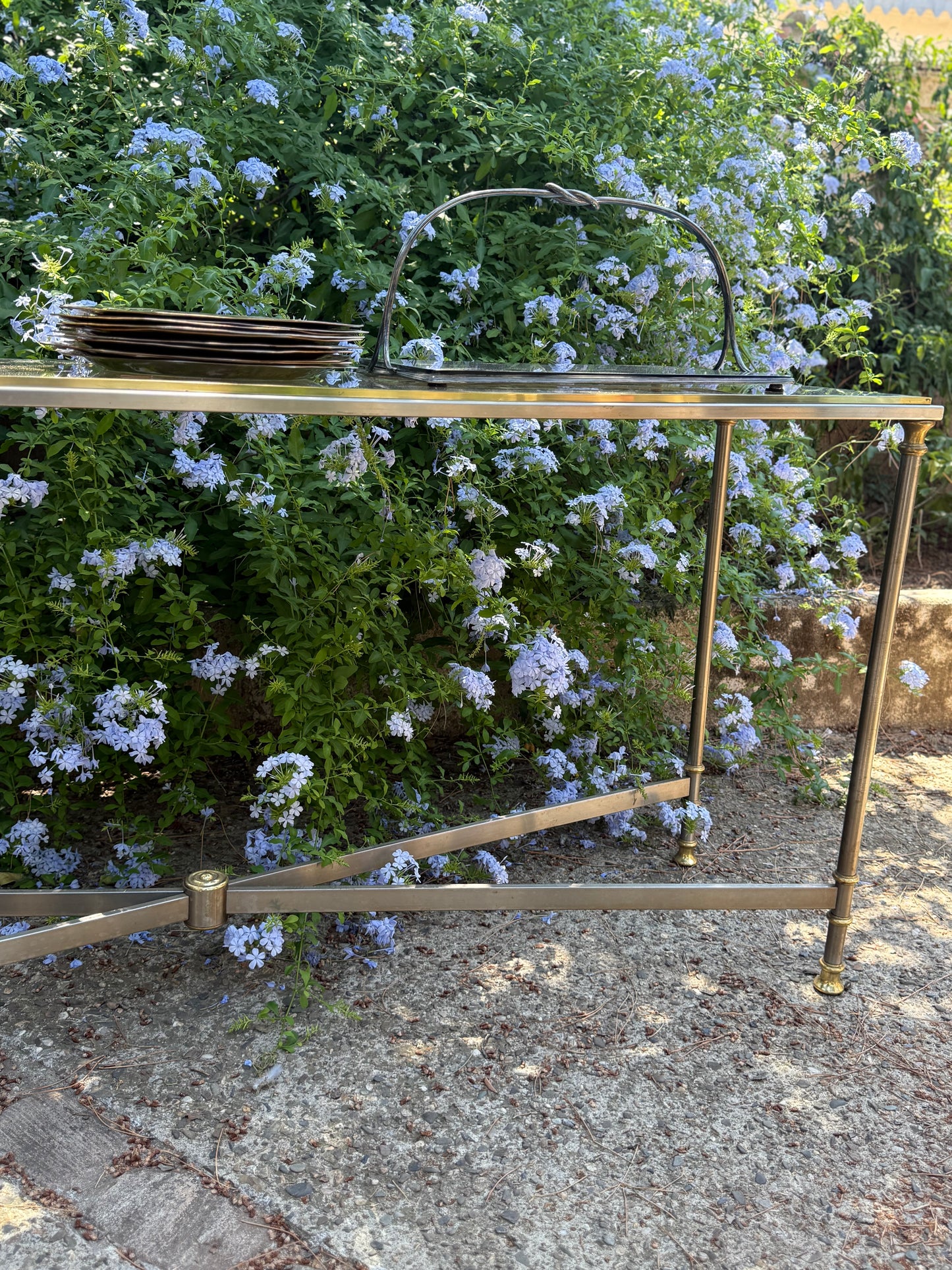 French Brass And Glass Console - Midcentury
