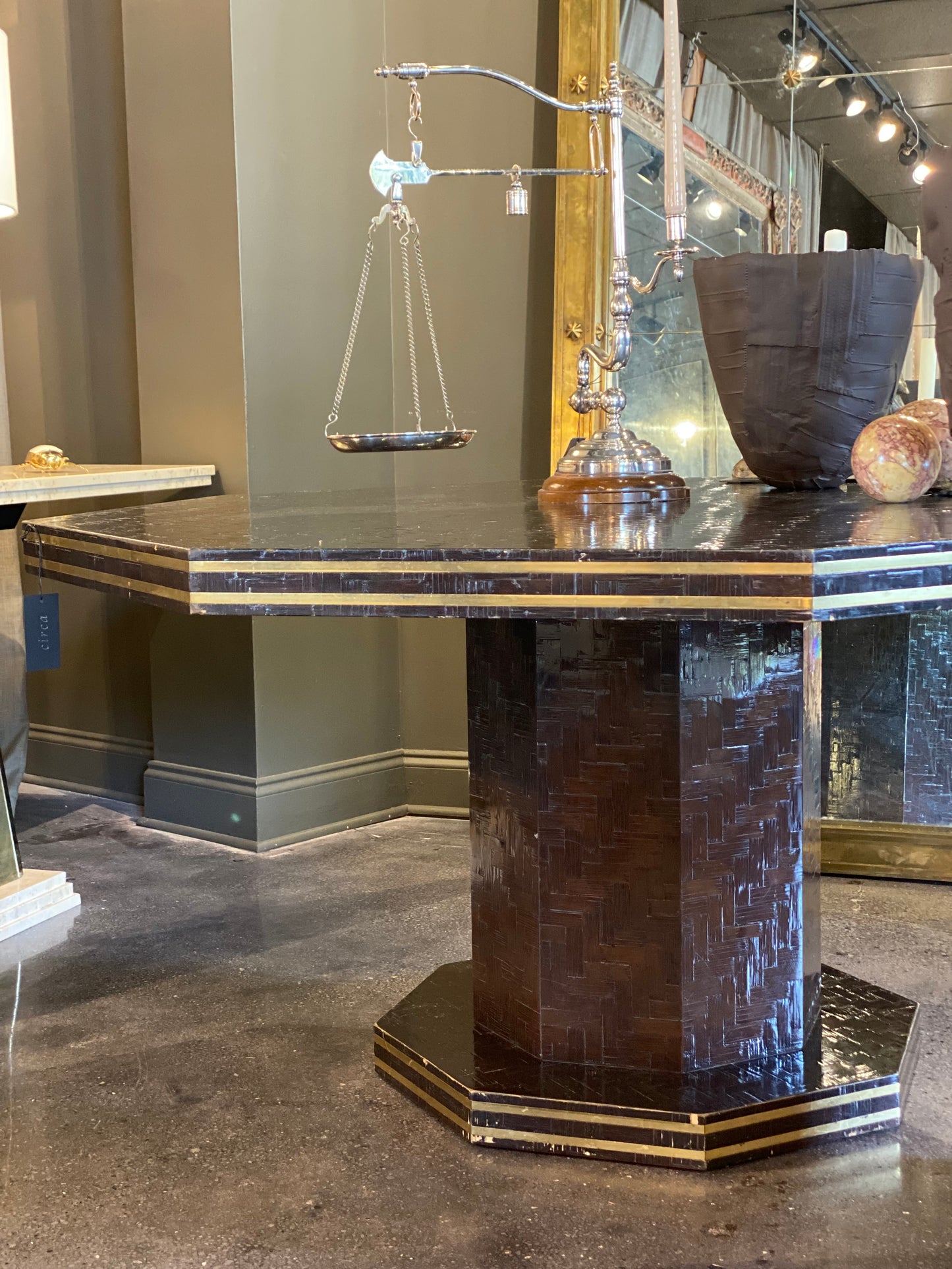 Italian Parquet Octagonal Dining Table -Midcentury