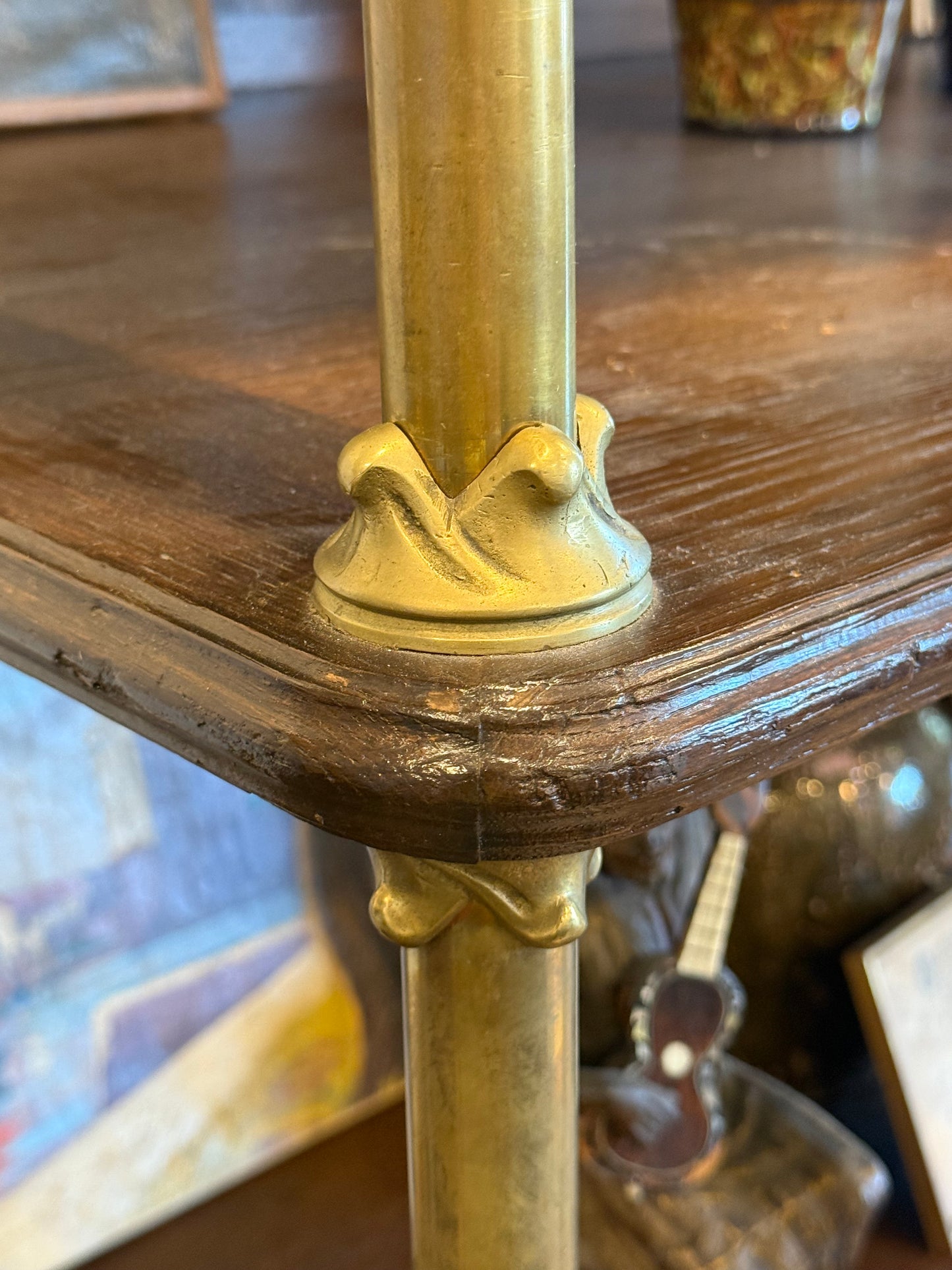 French Brass and Walnut Etagere