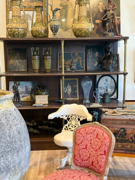 French Brass and Walnut Etagere