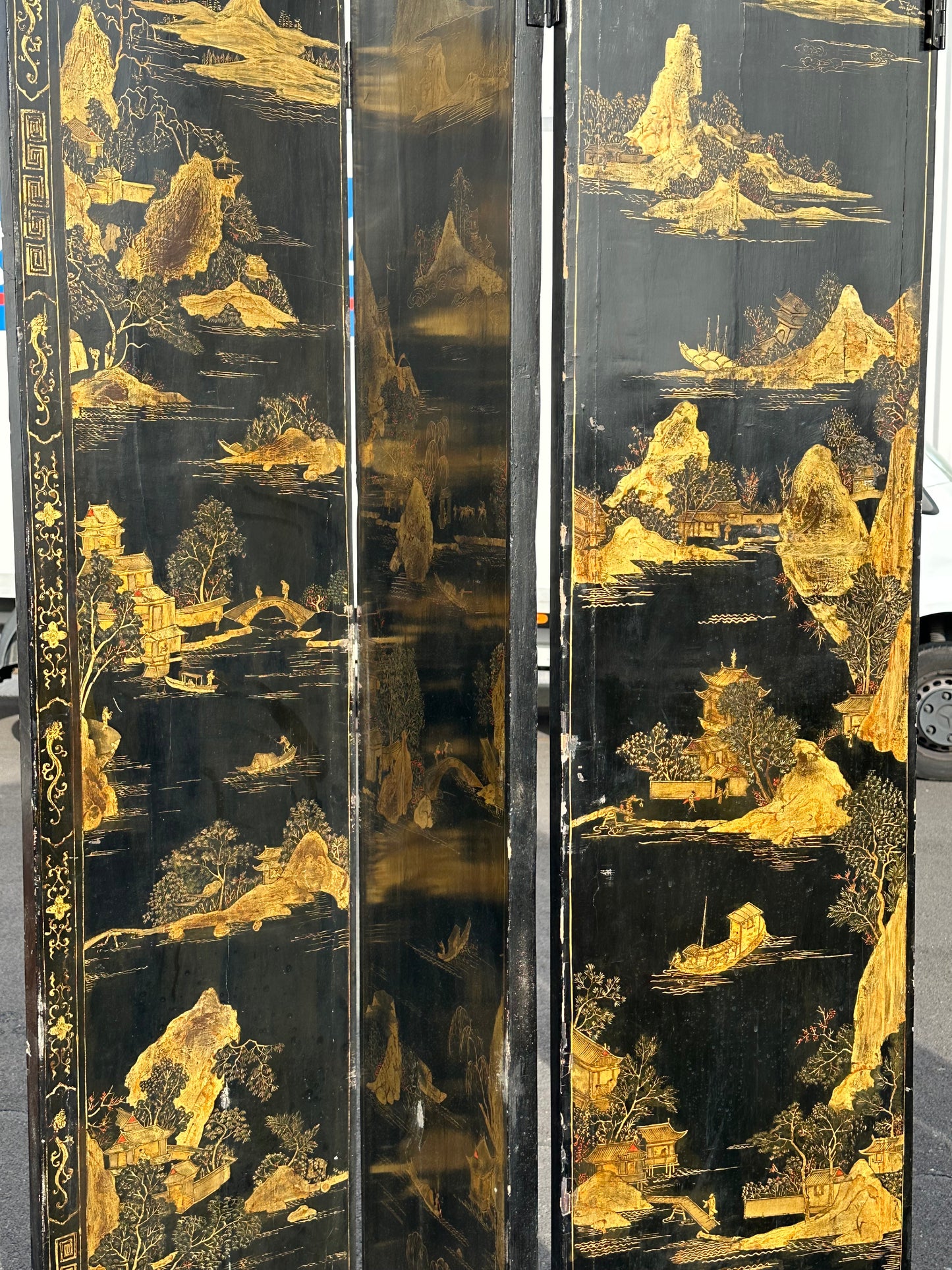 Black Asian Painted Screen