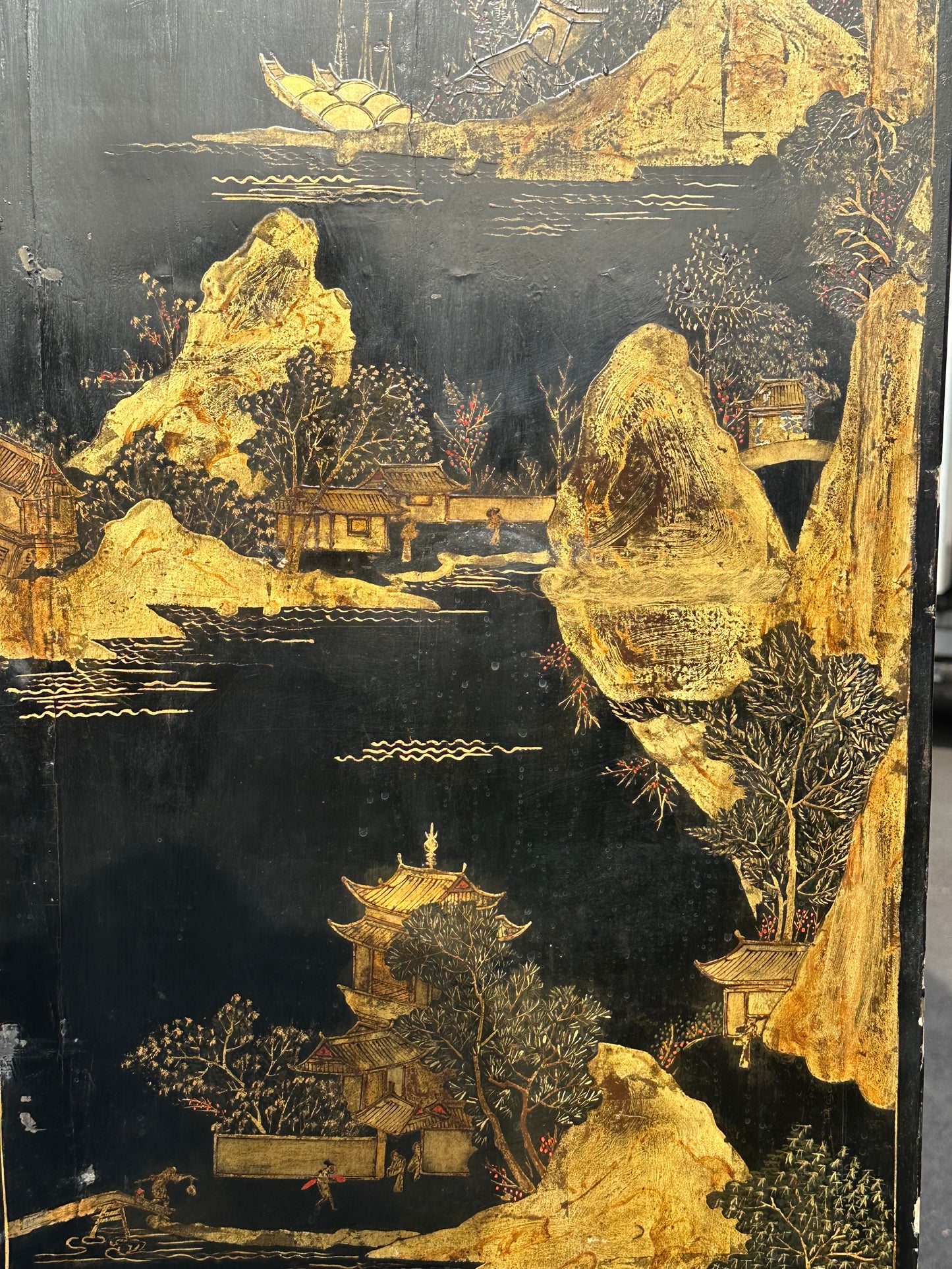Black Asian Painted Screen