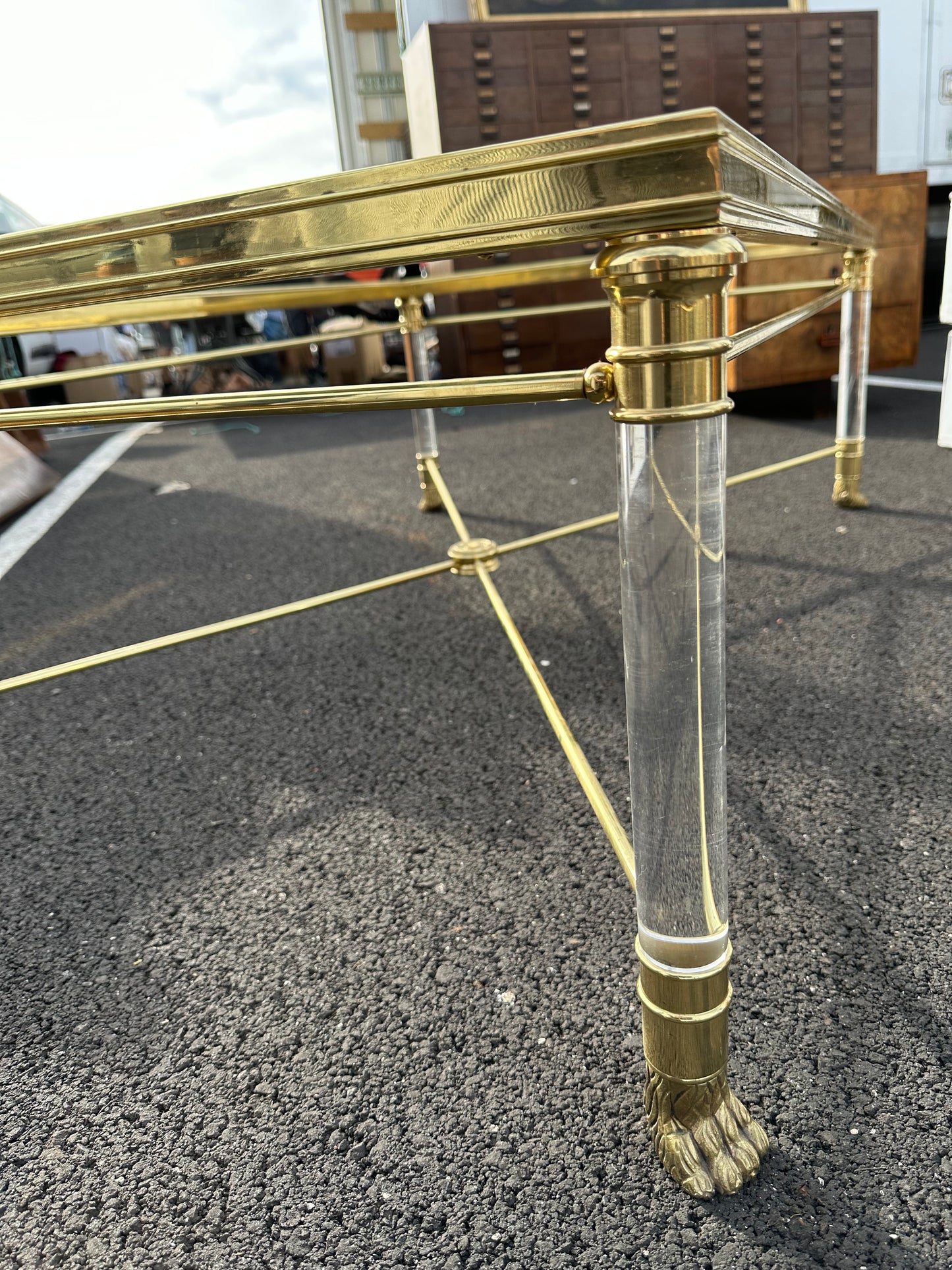 French Smoked Glass and Brass Coffee Table - Midcentury