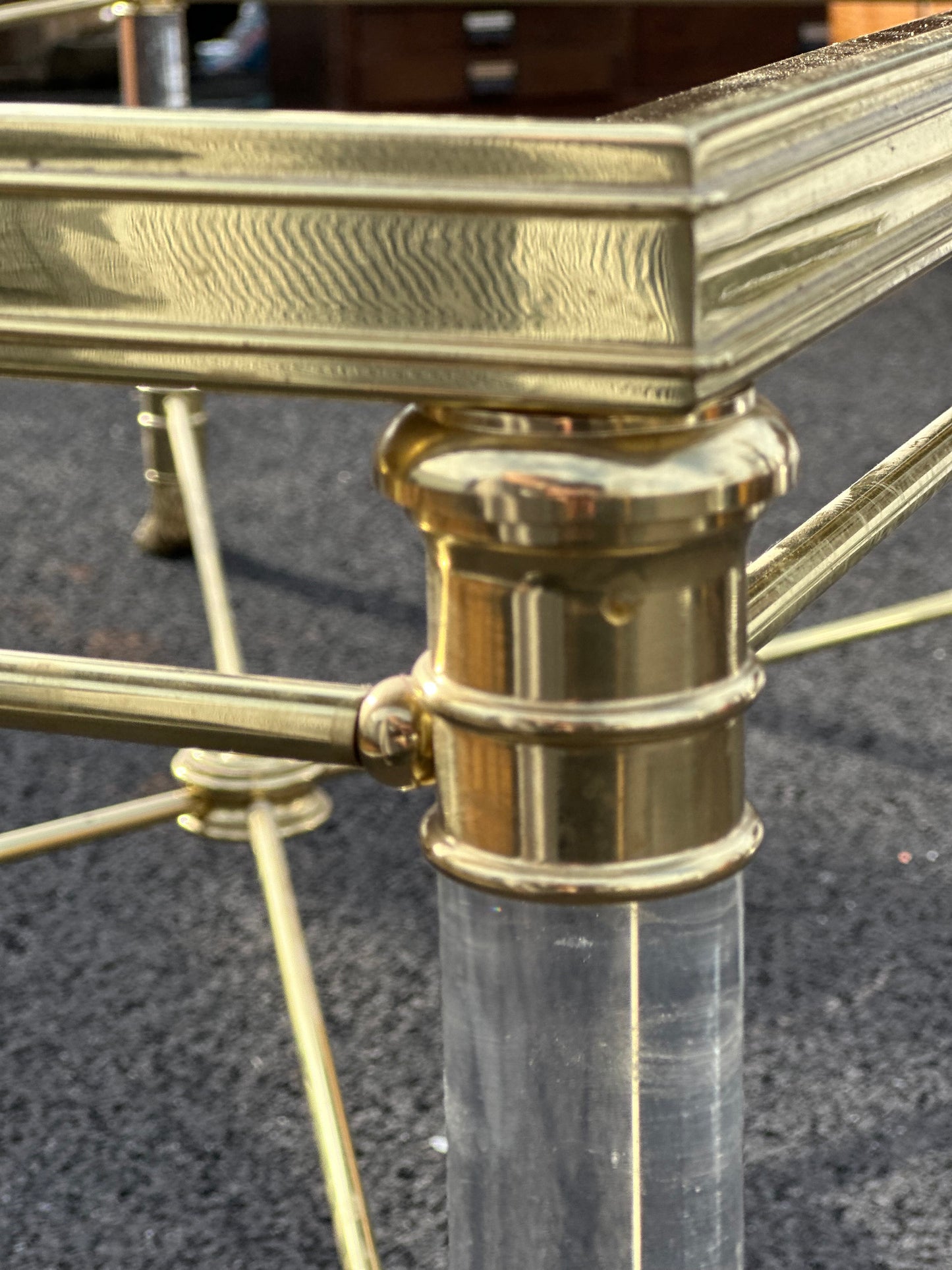 French Smoked Glass and Brass Coffee Table - Midcentury