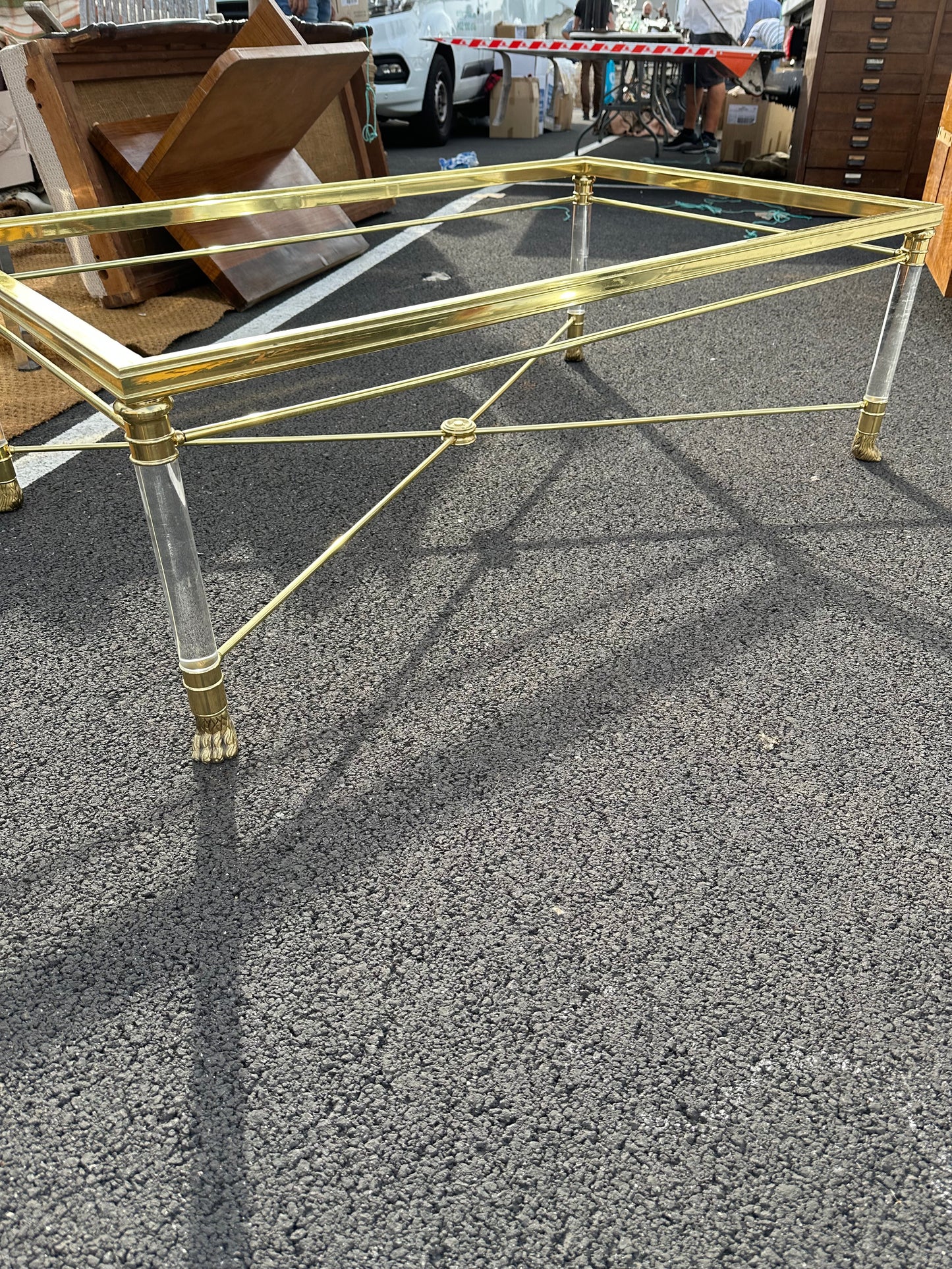 French Smoked Glass and Brass Coffee Table - Midcentury