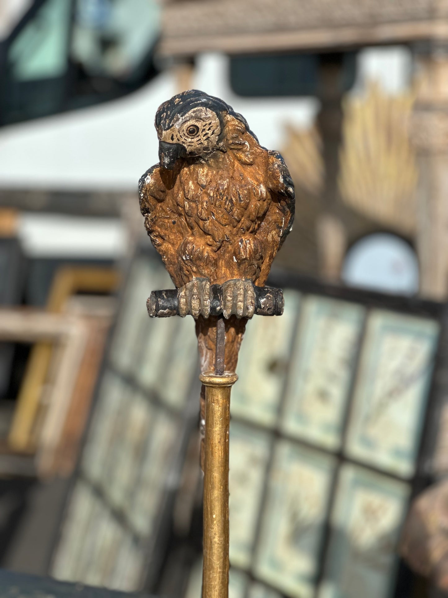 Italian Wooden Carved Parrot on Stand