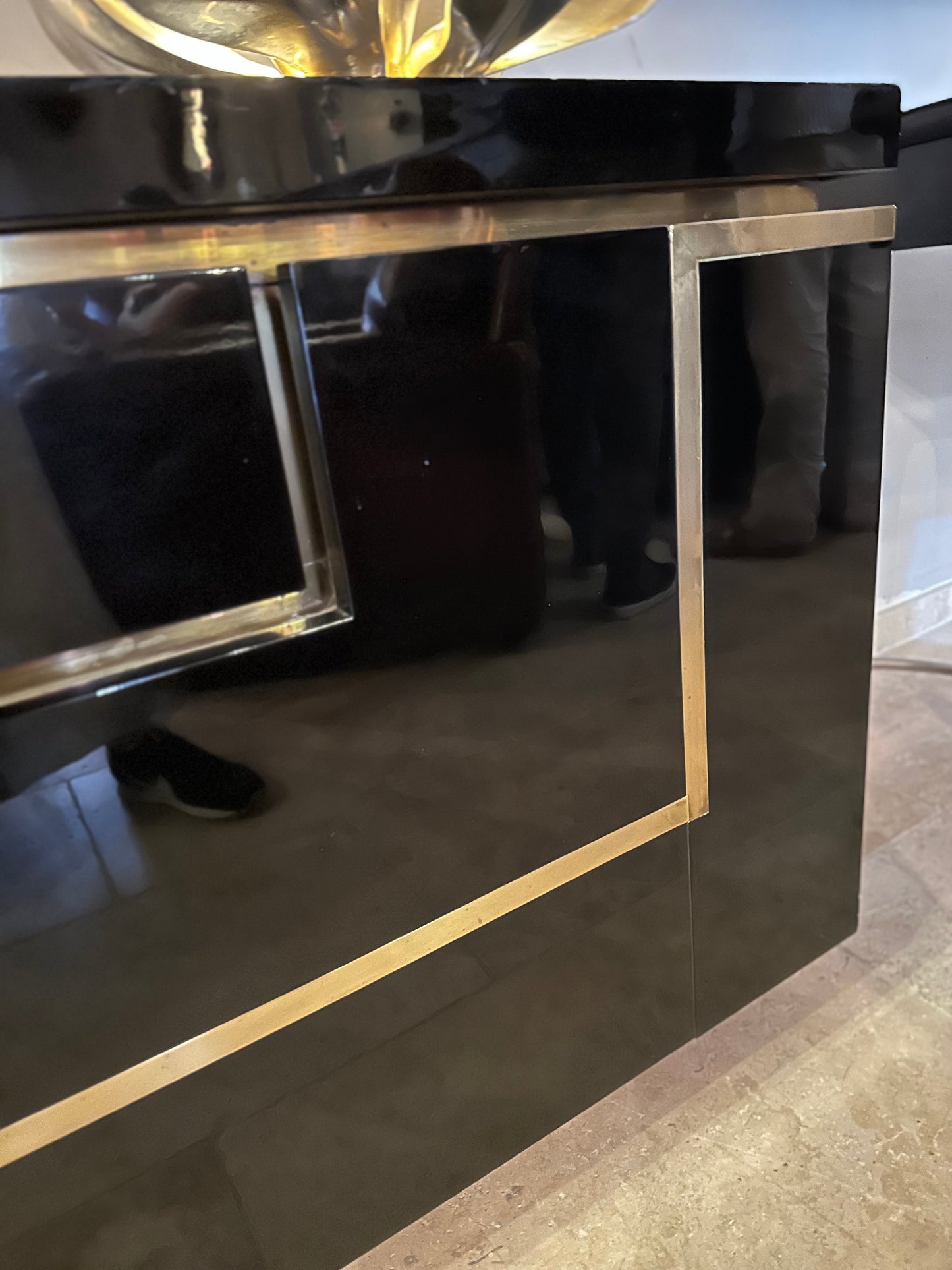 SOLD **Jean Claude Mahey Black Lacquered Console - Midcentury