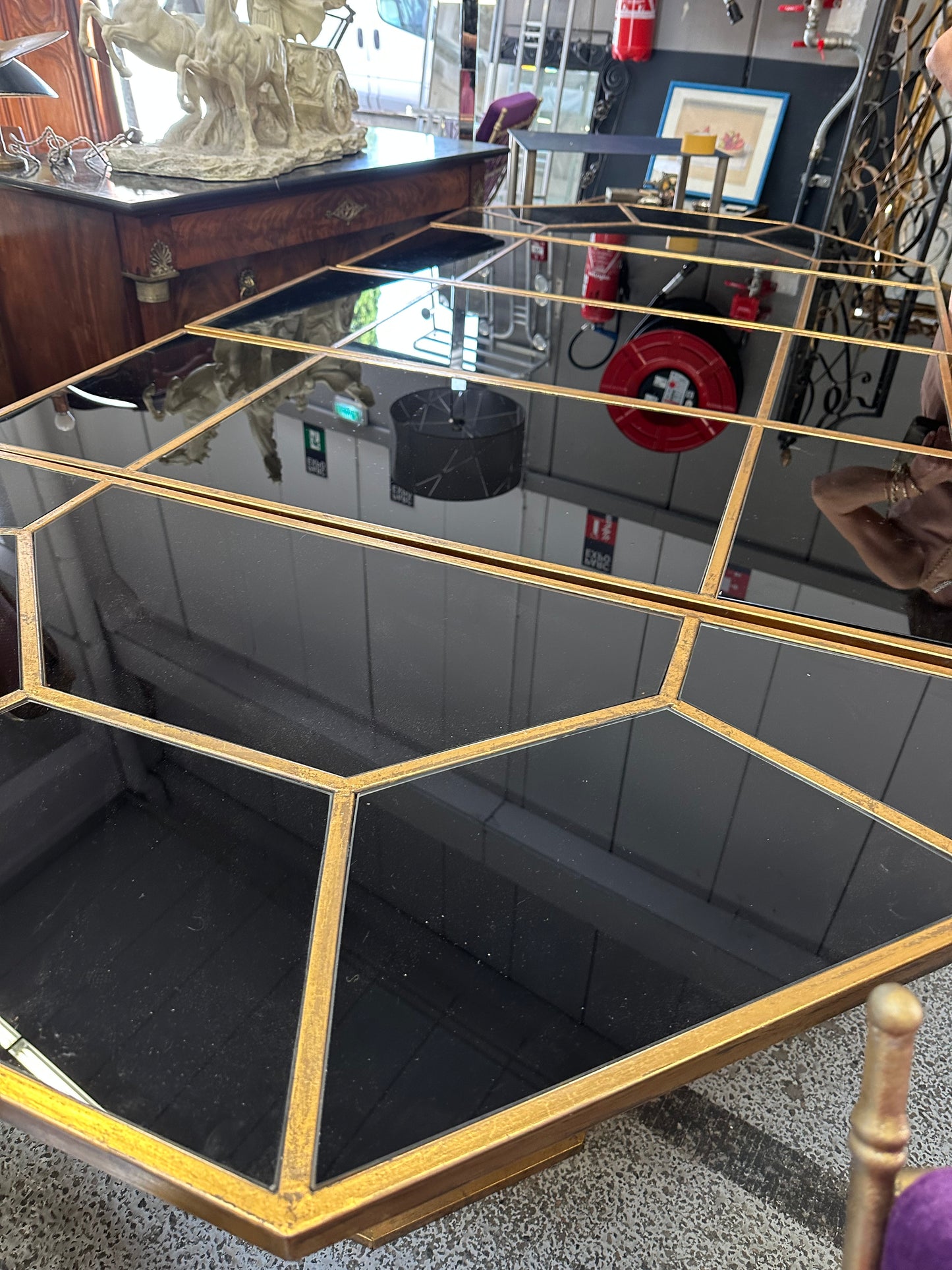 Black and Brass Multi-Piece Dining Table - French Midcentury