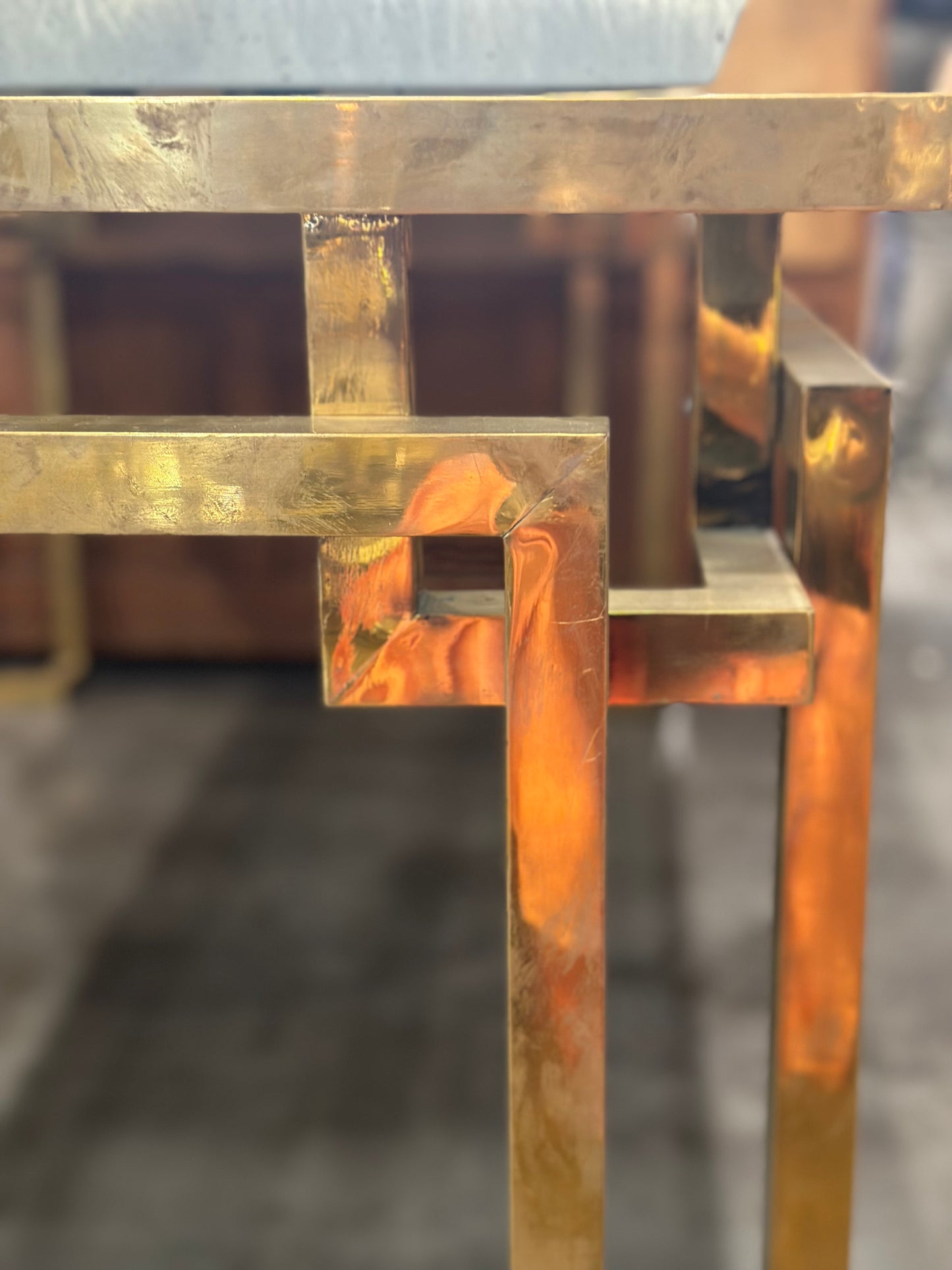 French Brass Dining Table With Black Top - Midcentury