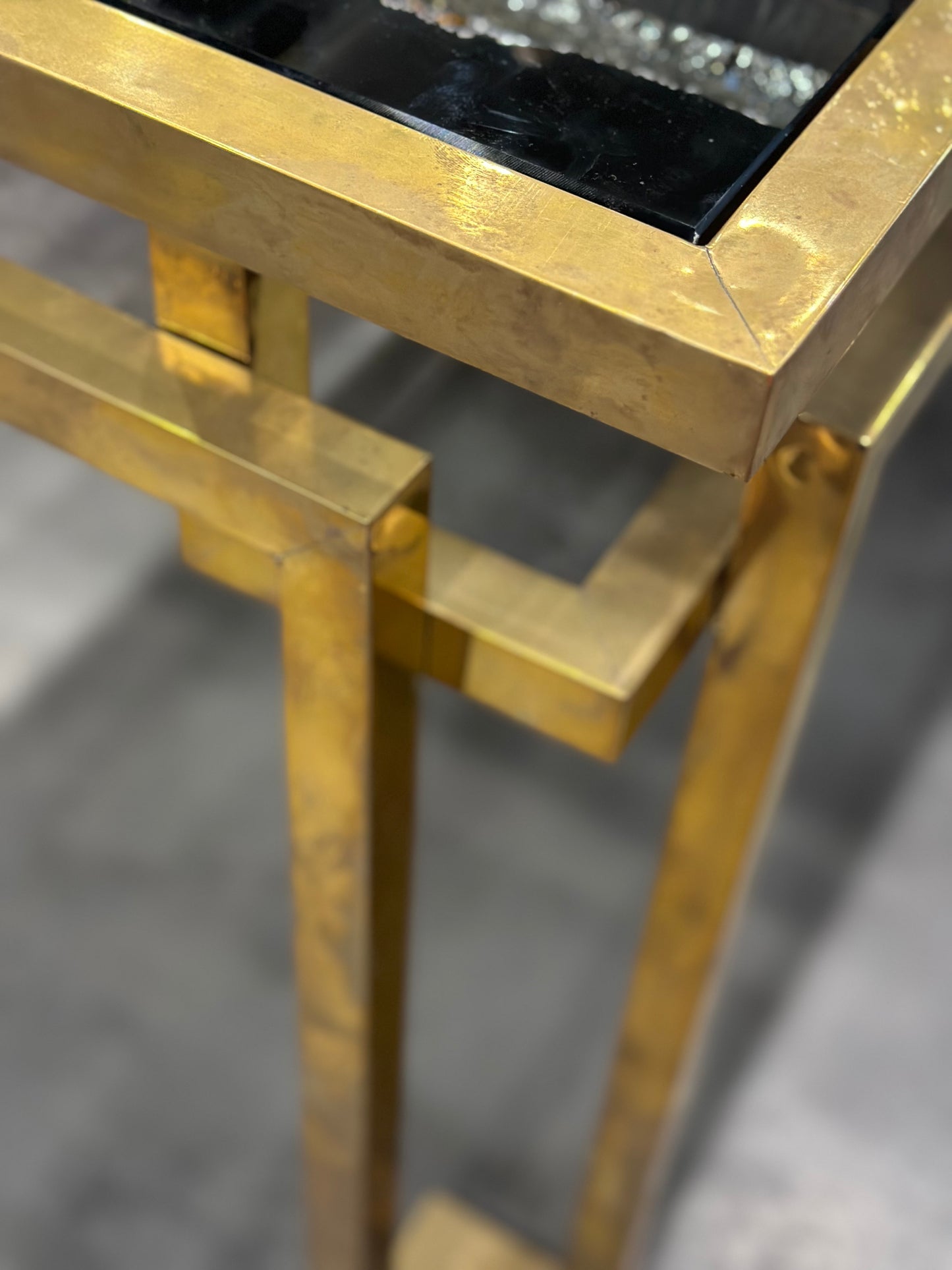 French Brass Dining Table With Black Top - Midcentury