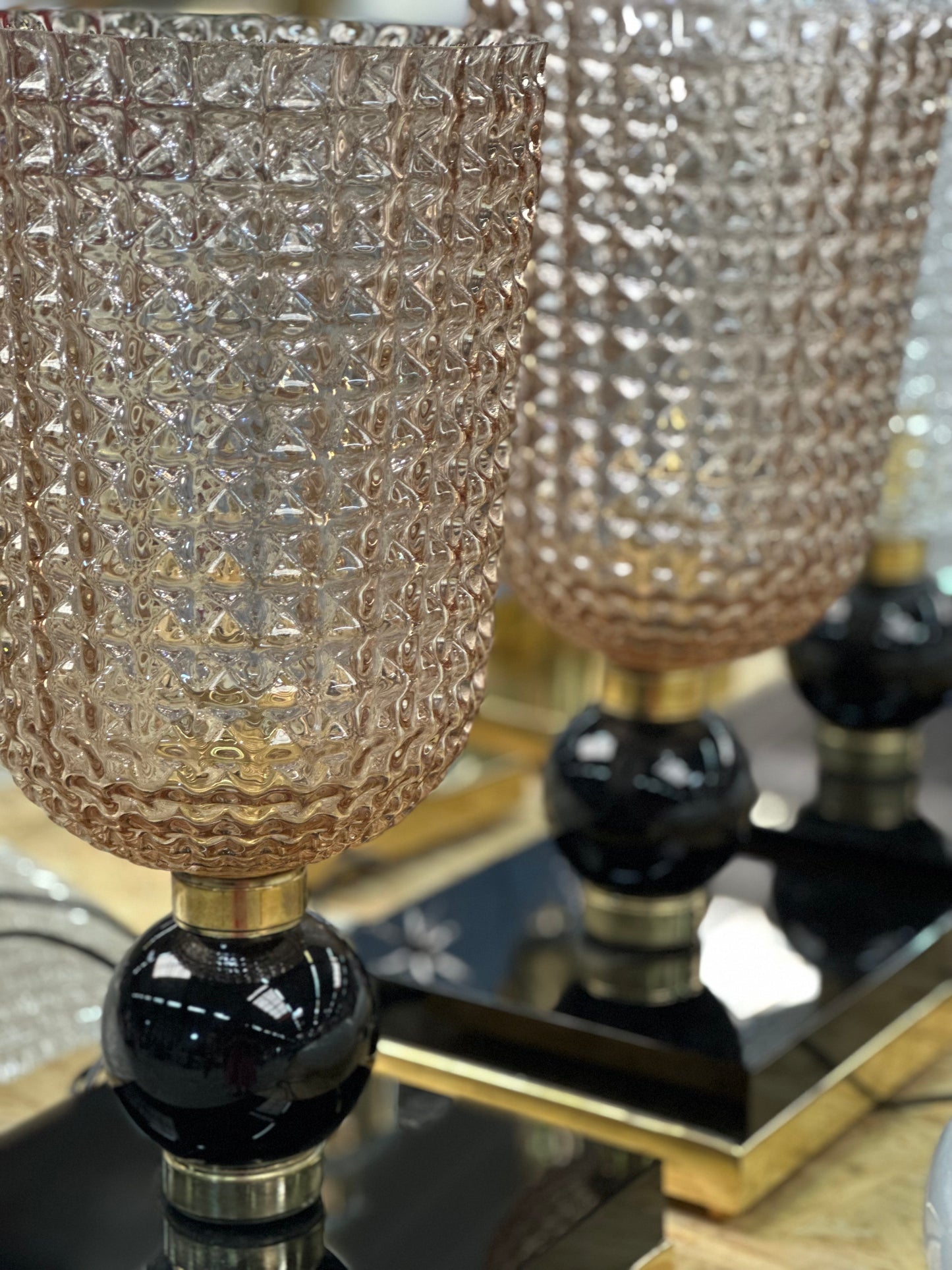 Murano Glass Lamps - Blush Cut With Black Base