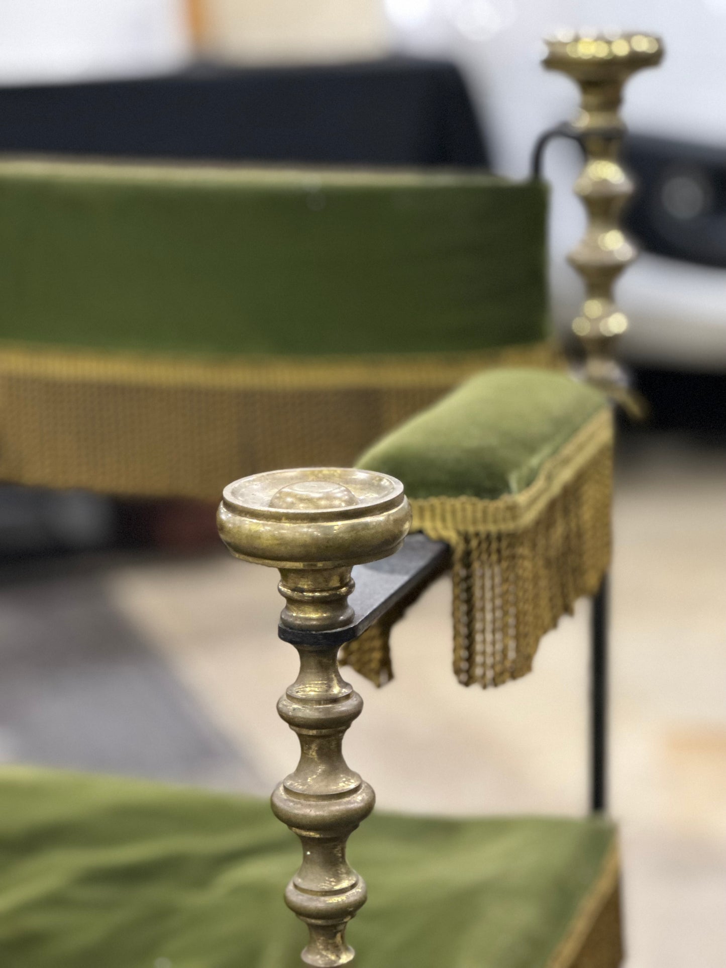 Spanish Iron Armchair With Green Fabric c1810