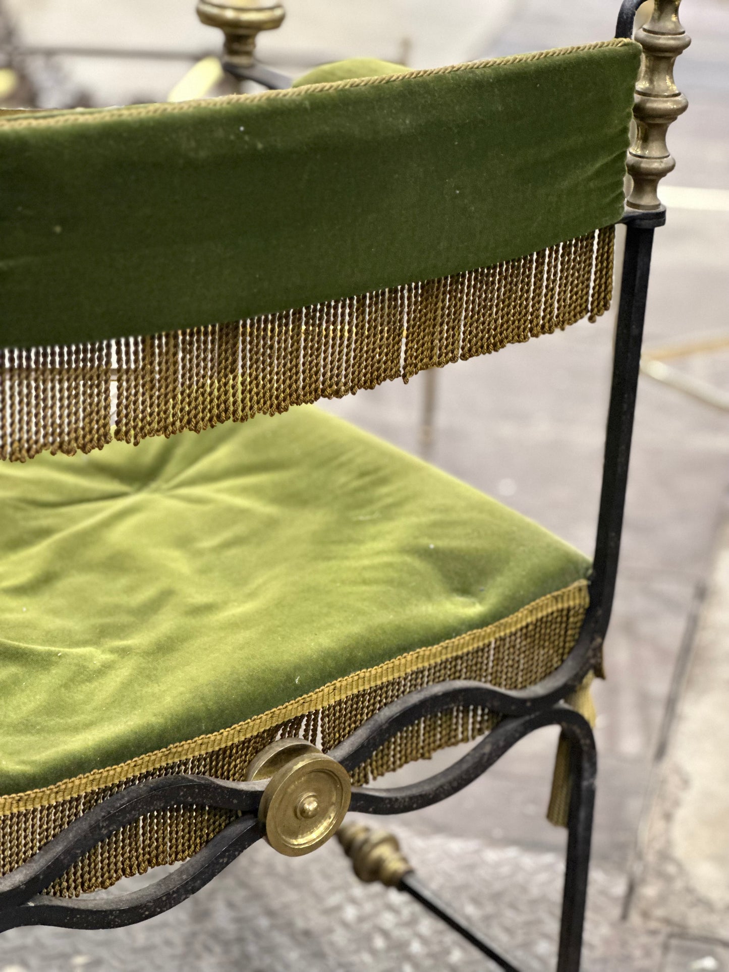 Spanish Iron Armchair With Green Fabric c1810