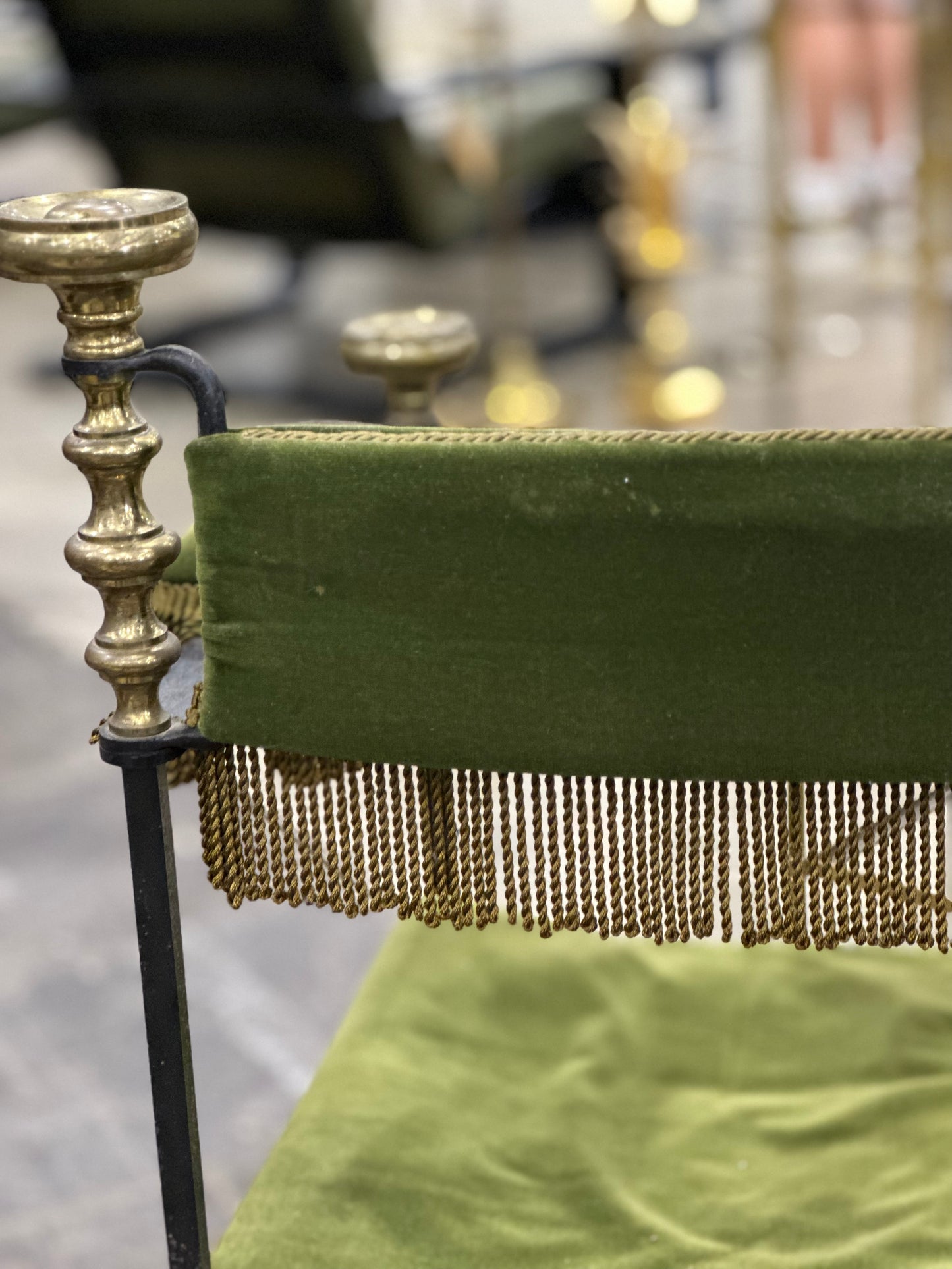 Spanish Iron Armchair With Green Fabric c1810