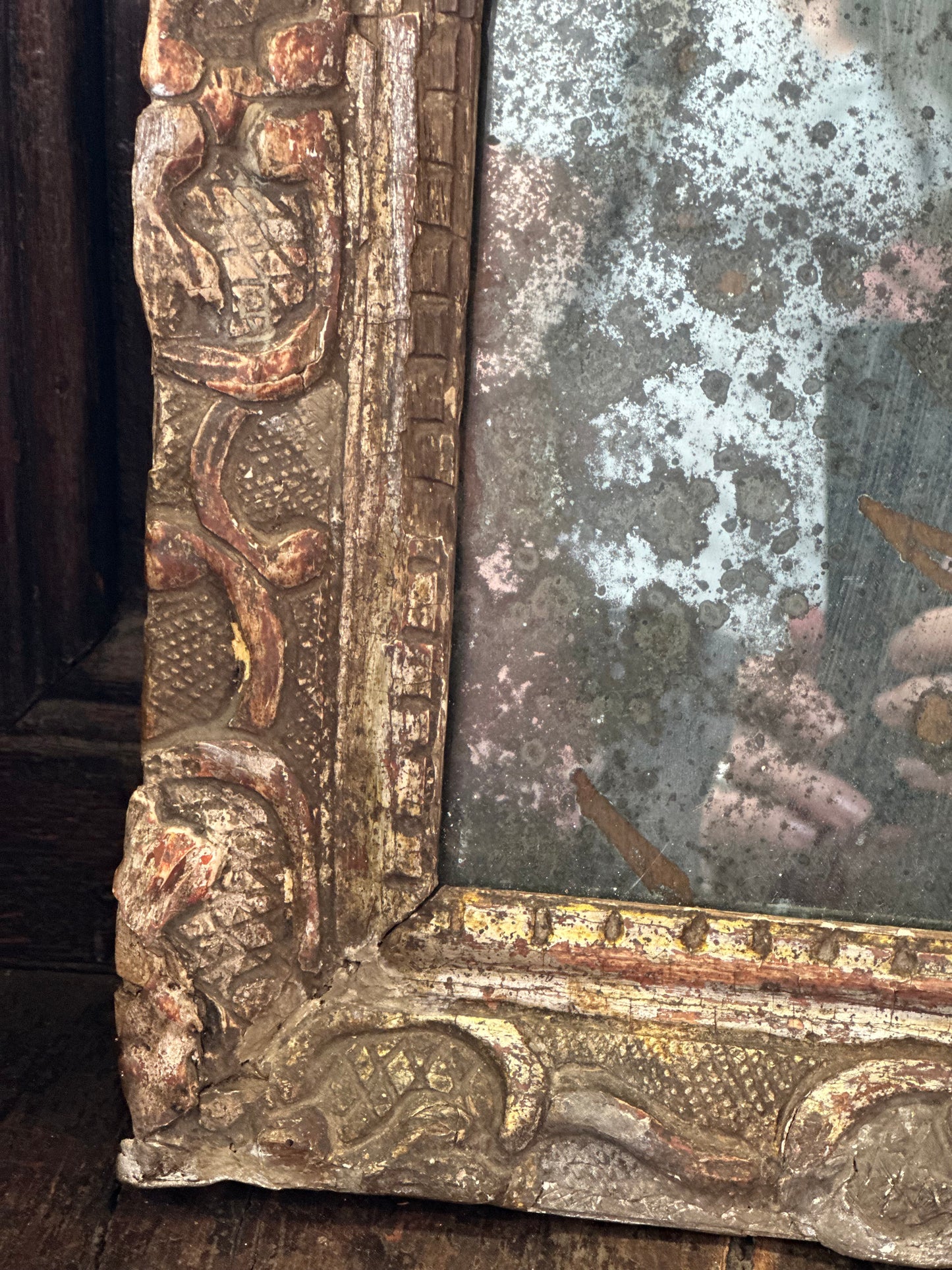 Small Carved Wood Mirror - 19th Century French