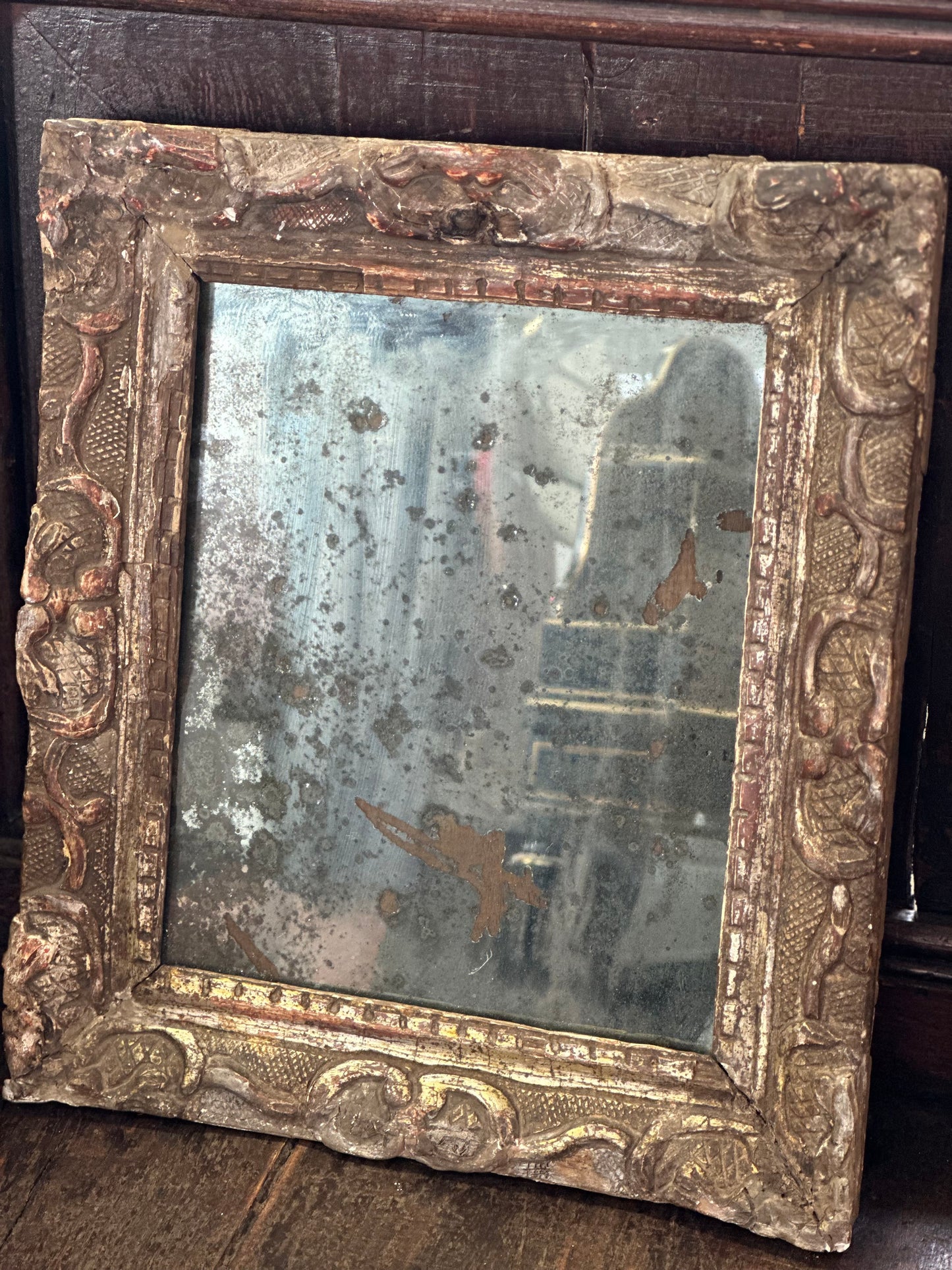 Small Carved Wood Mirror - 19th Century French