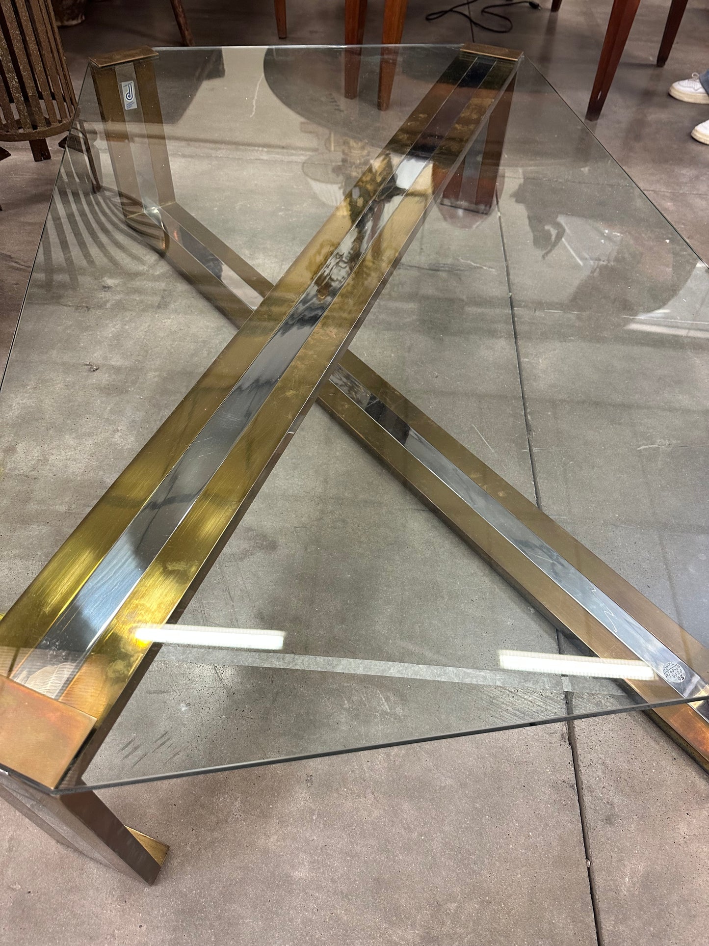 Glass Chrome and Brass Coffee Table - Midcentury