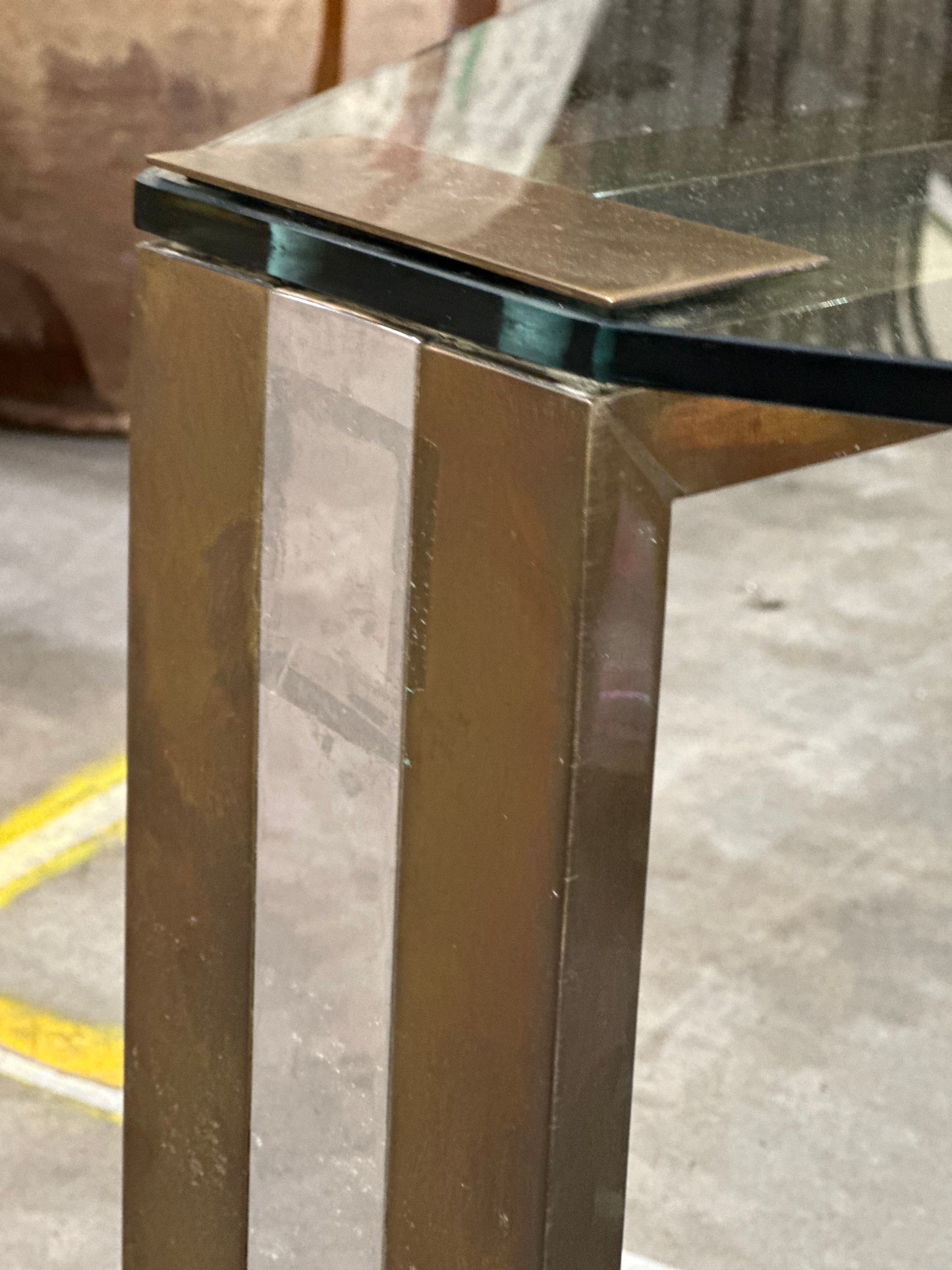 Glass Chrome and Brass Coffee Table - Midcentury