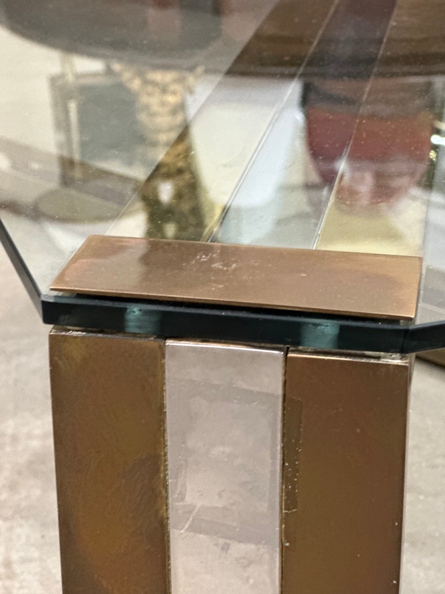 Glass Chrome and Brass Coffee Table - Midcentury