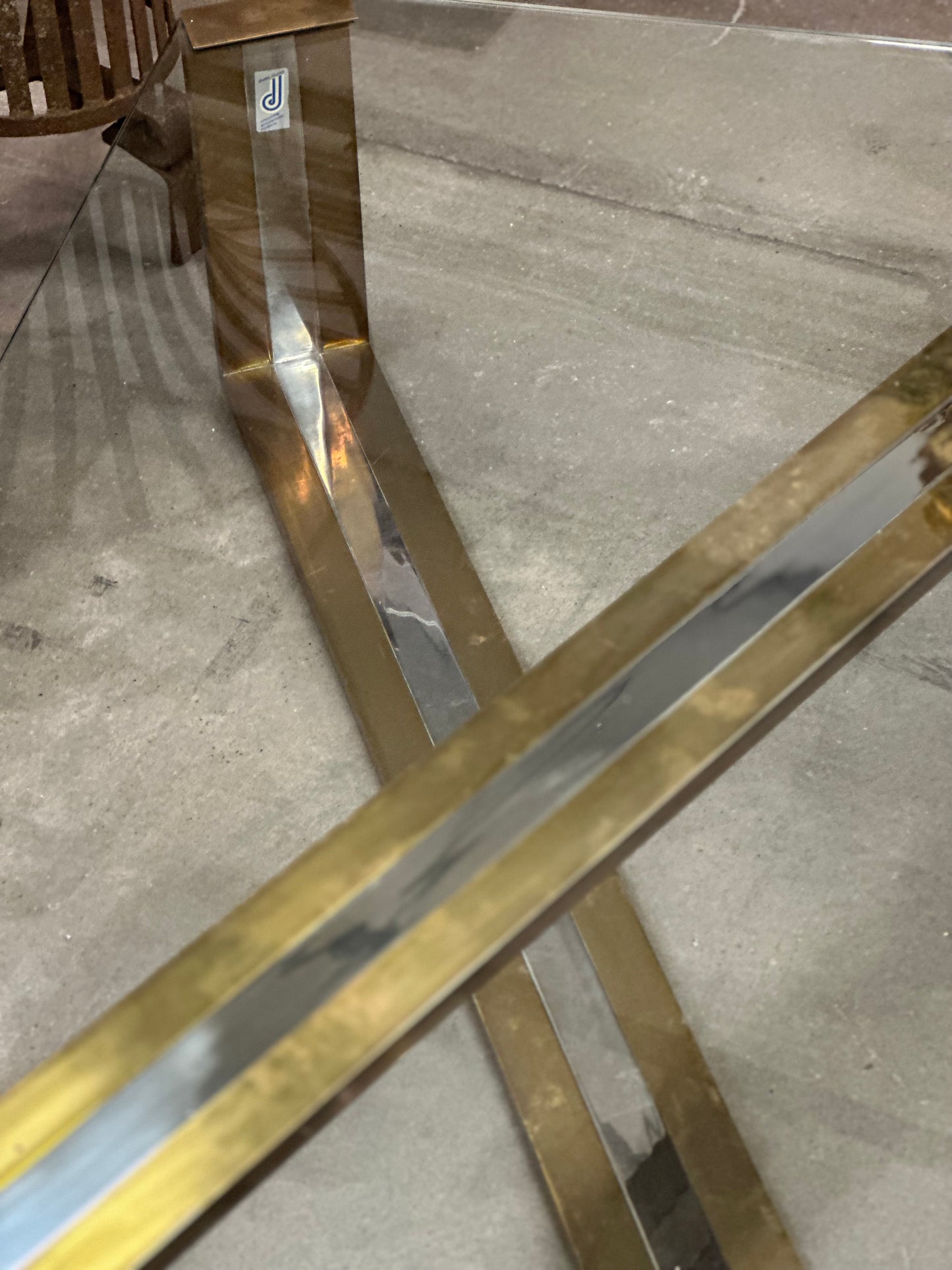 Glass Chrome and Brass Coffee Table - Midcentury