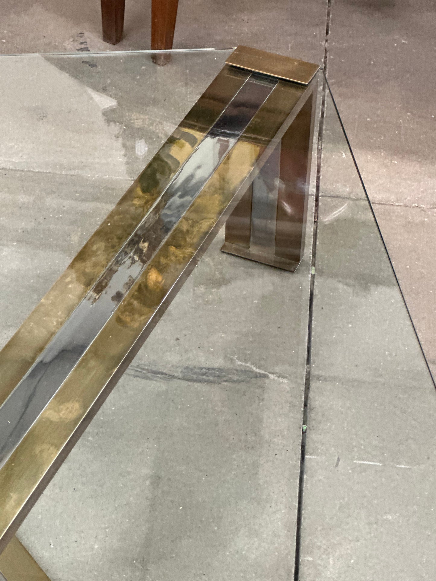 Glass Chrome and Brass Coffee Table - Midcentury