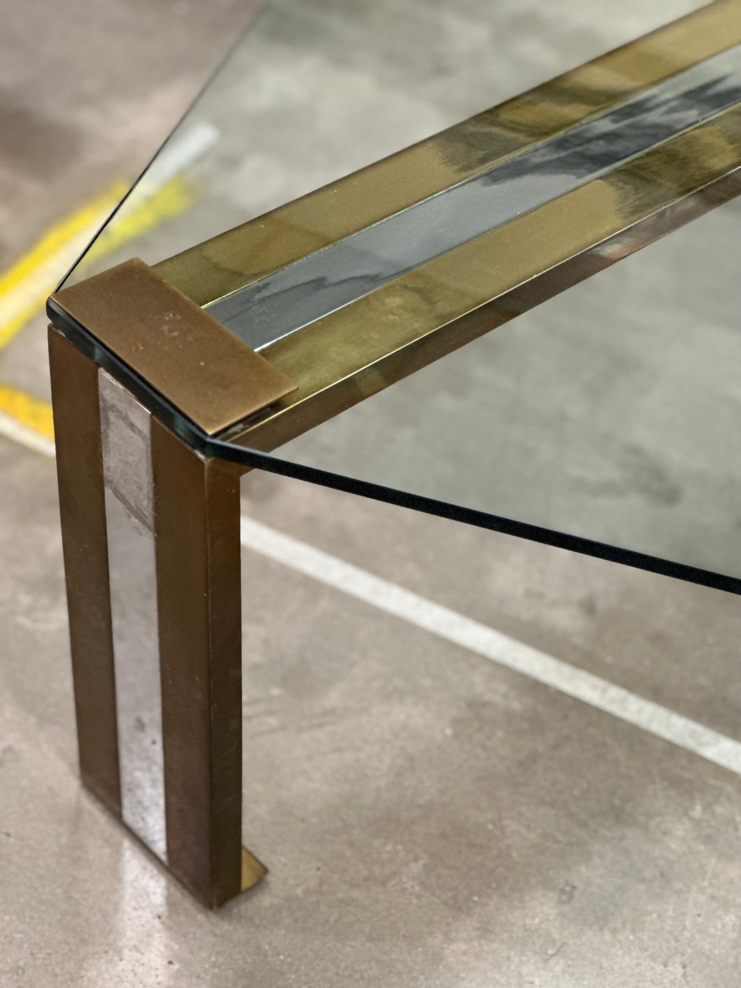 Glass Chrome and Brass Coffee Table - Midcentury