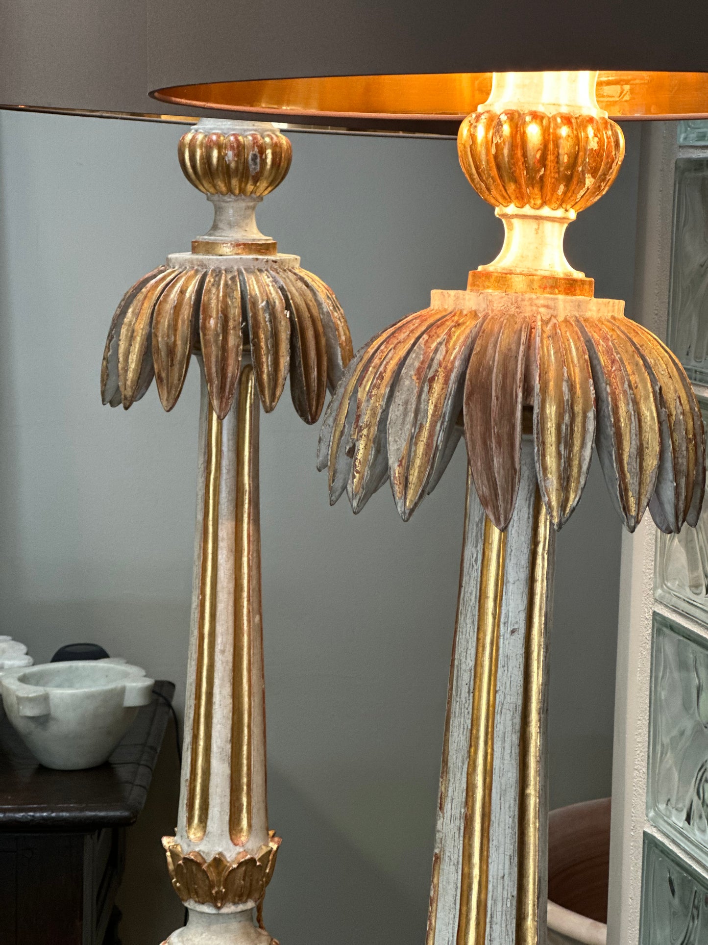 Carved Gilt Candlestick Floor Lamps- Italian c1820