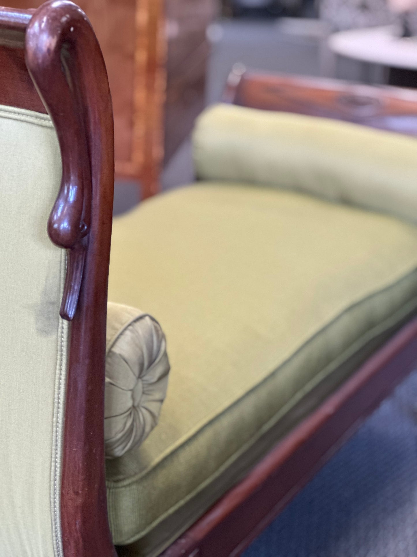 French Mahogany Recamier with Chartreuse Fabric c1820