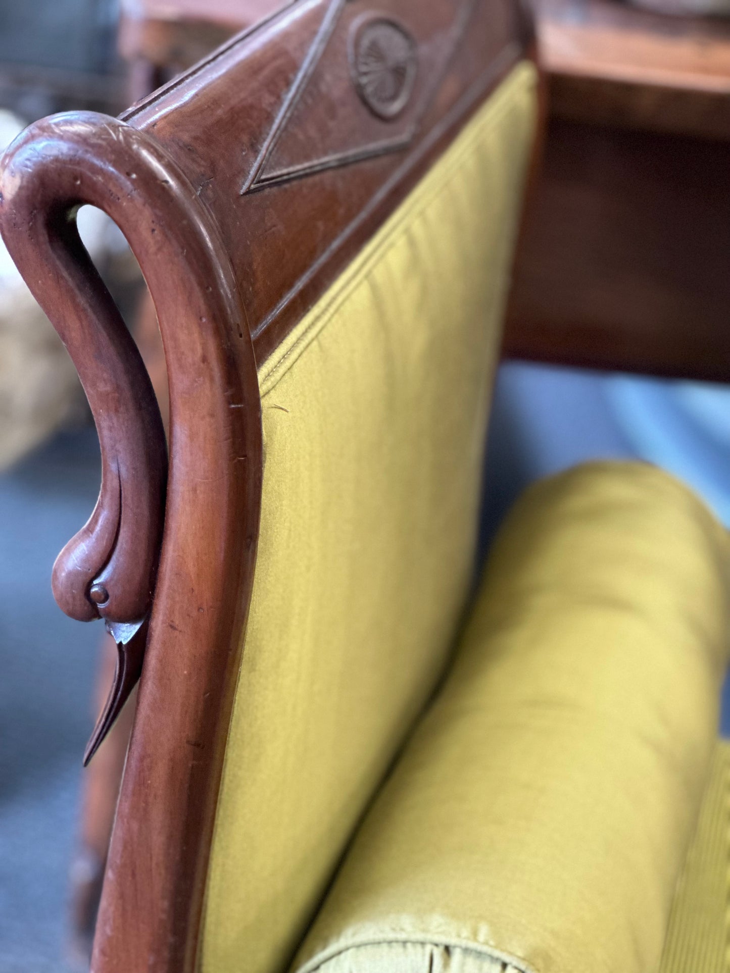 French Mahogany Recamier with Chartreuse Fabric c1820