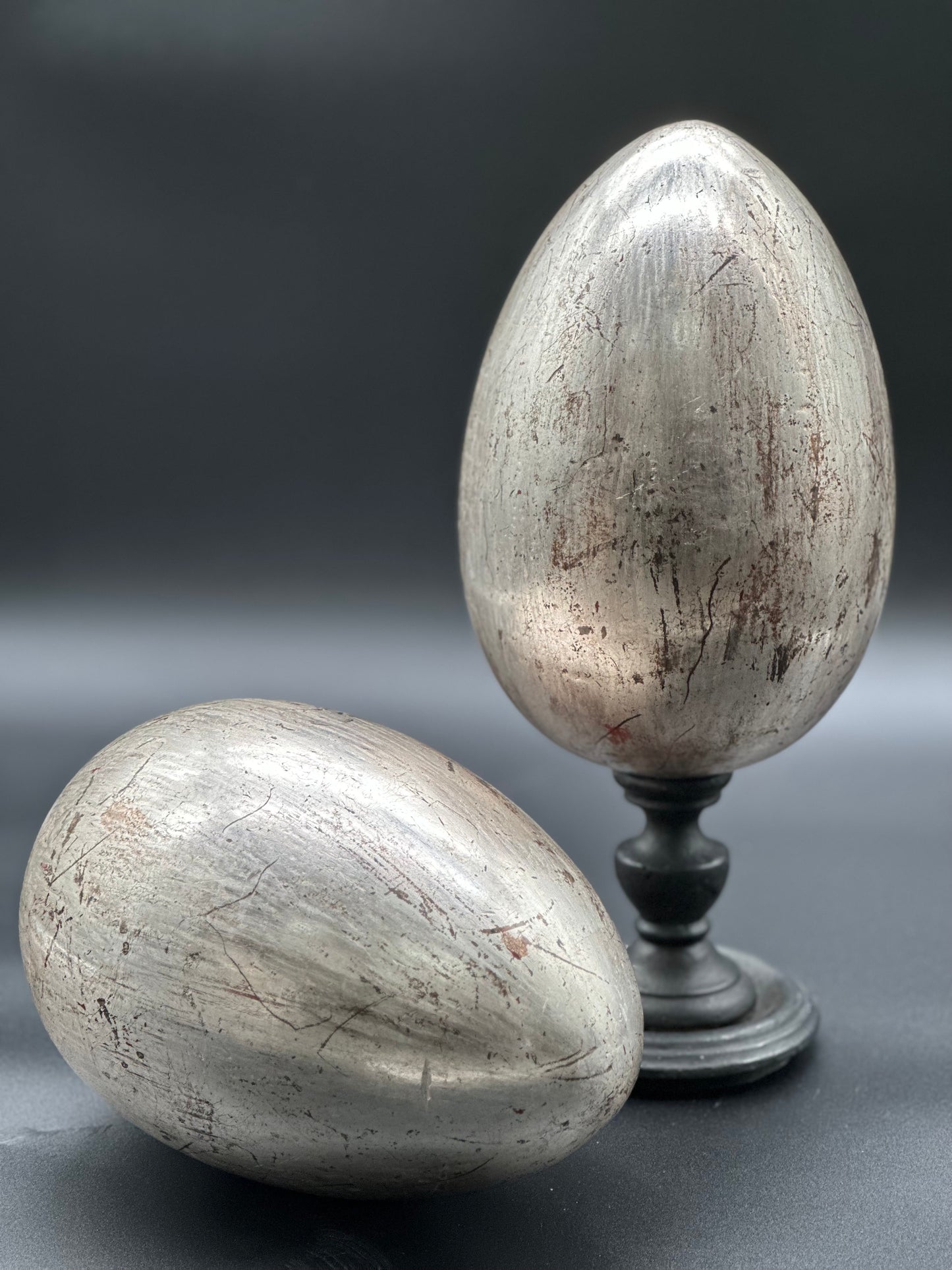 Italian Wood With Silver Leaf Eggs - EACH