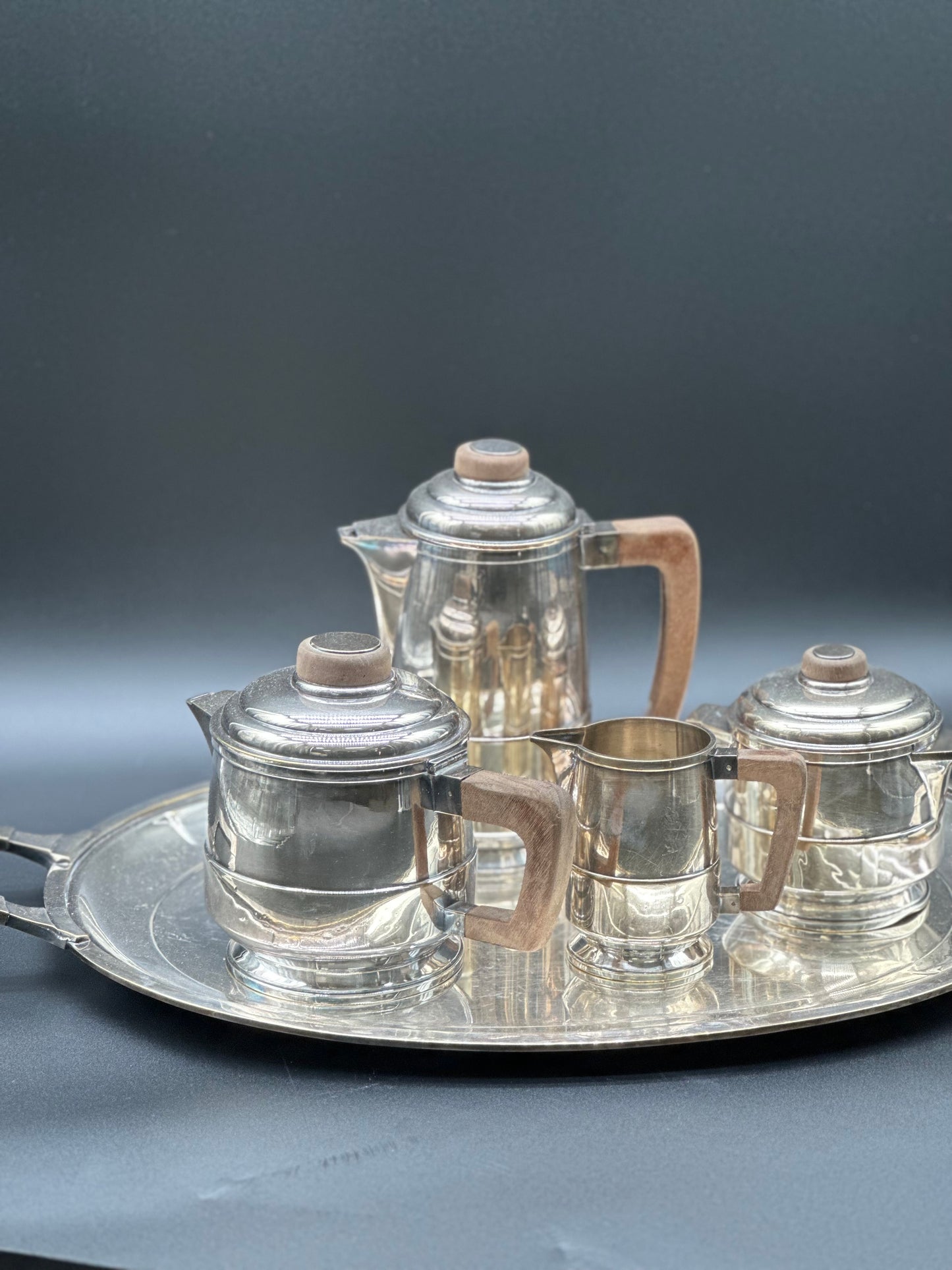French Art Deco Silver Tea Set With Tray