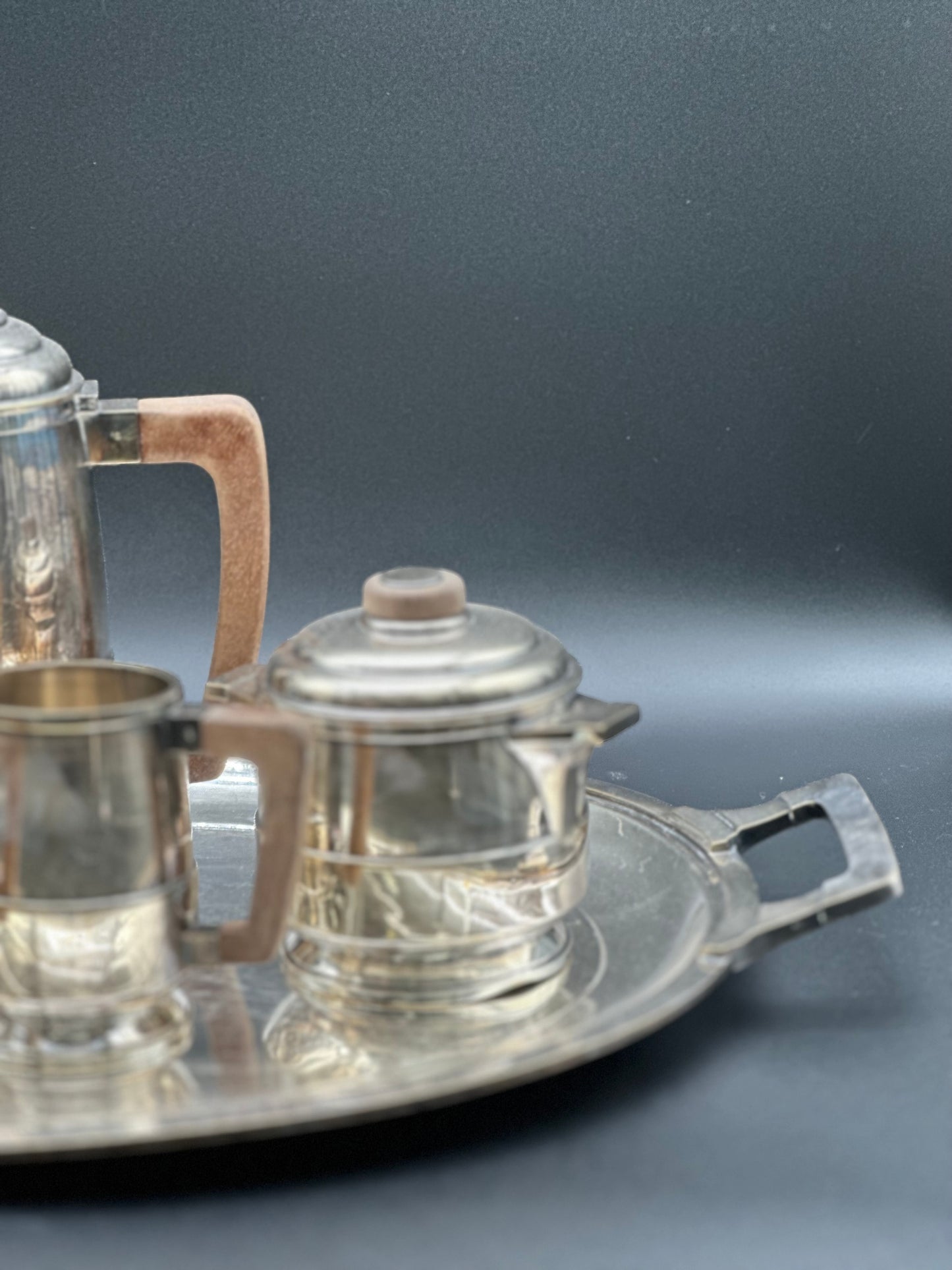 French Art Deco Silver Tea Set With Tray