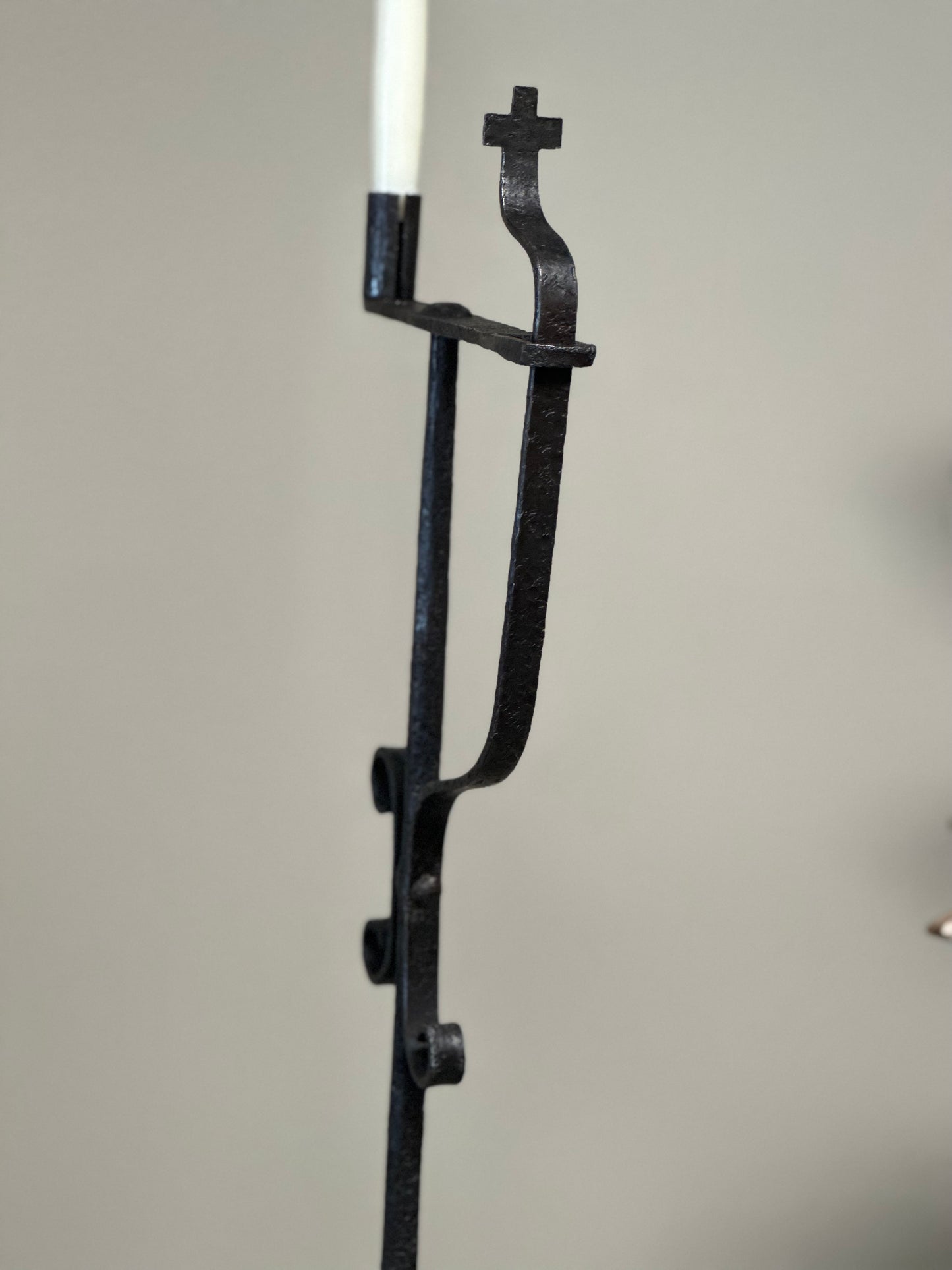 Wrought Iron Candlestick With Cross