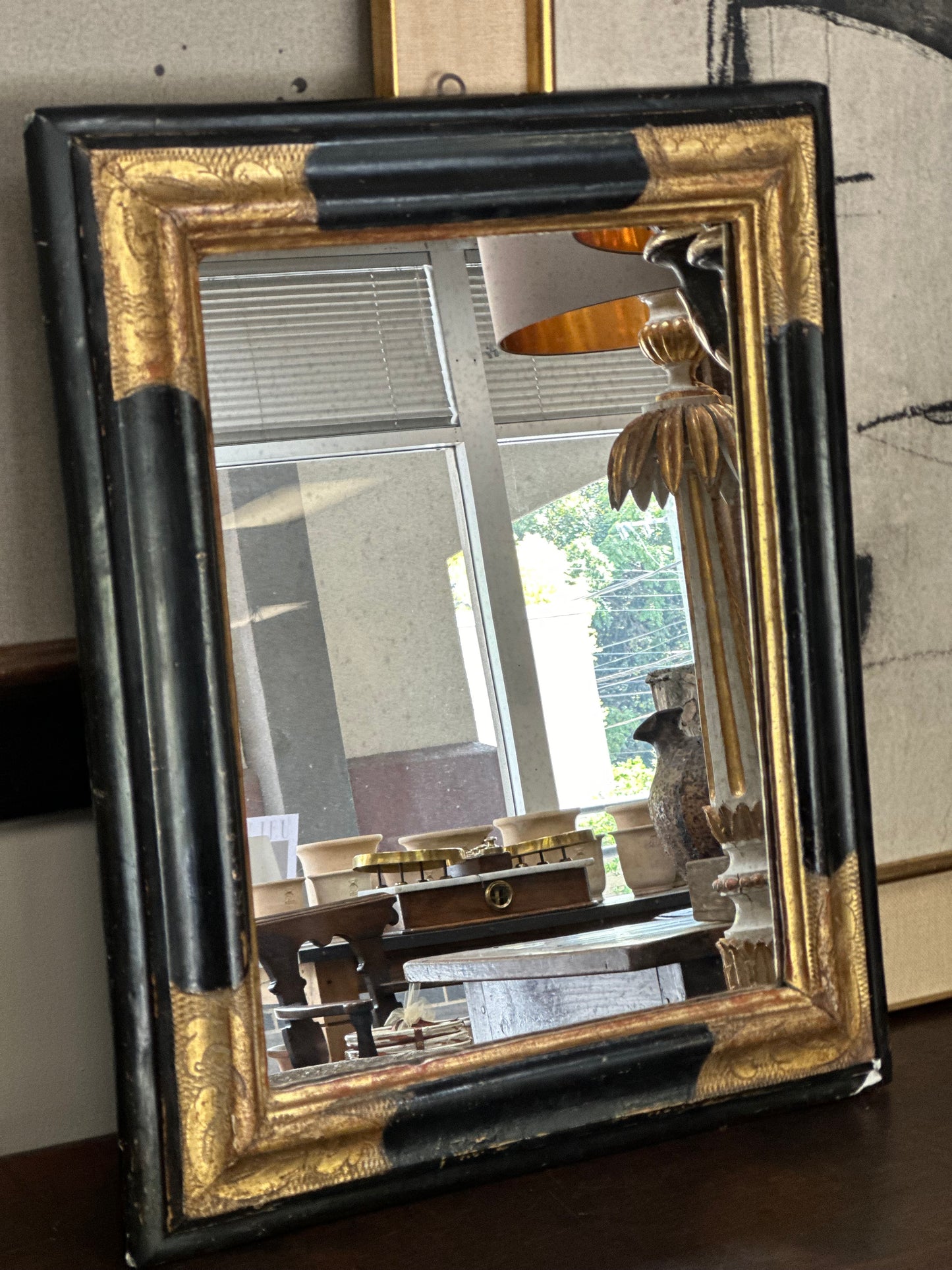 Italian Black and Gold Gilt Mirror  c1800