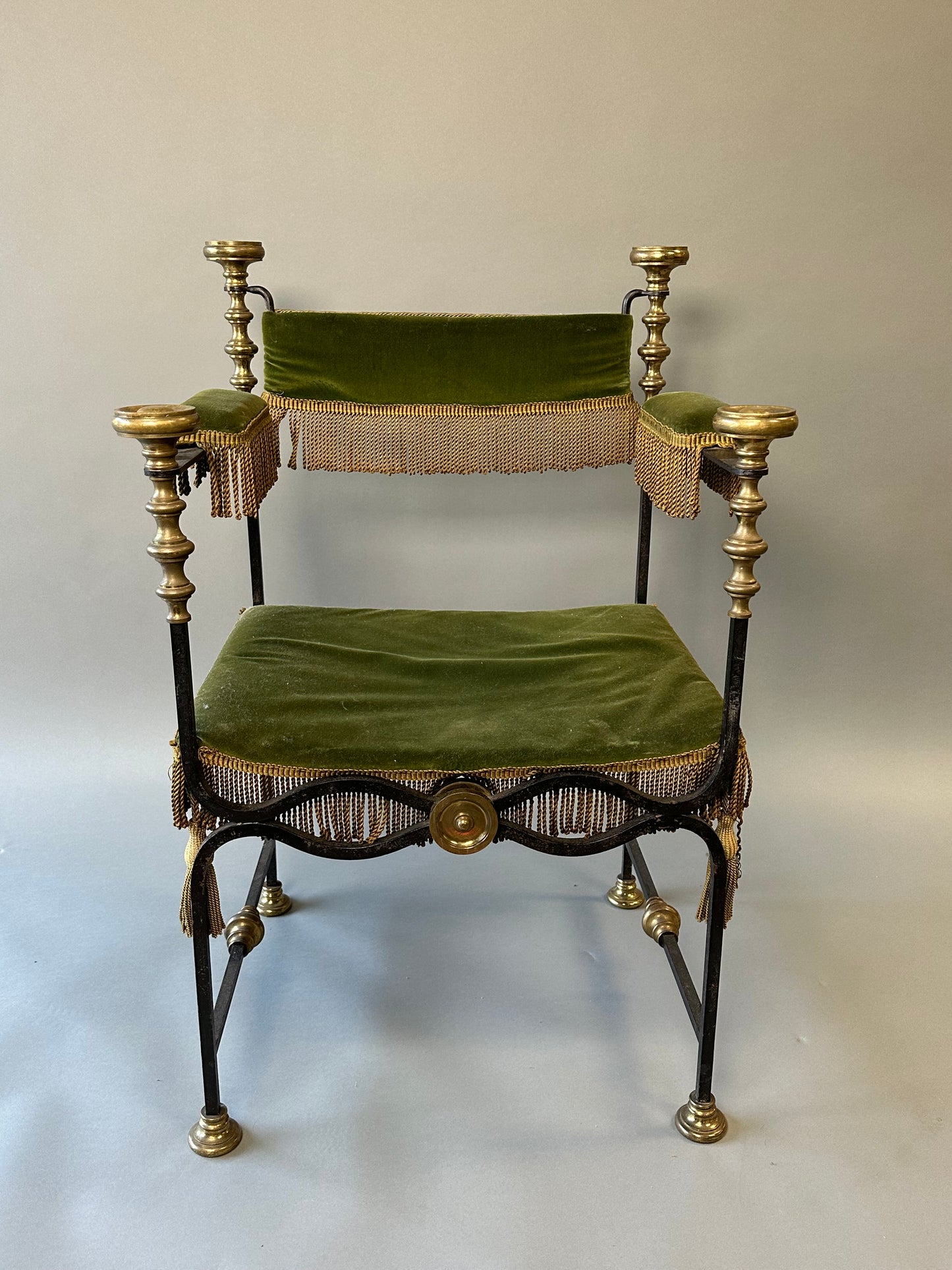 Spanish Iron Armchair With Green Fabric c1810