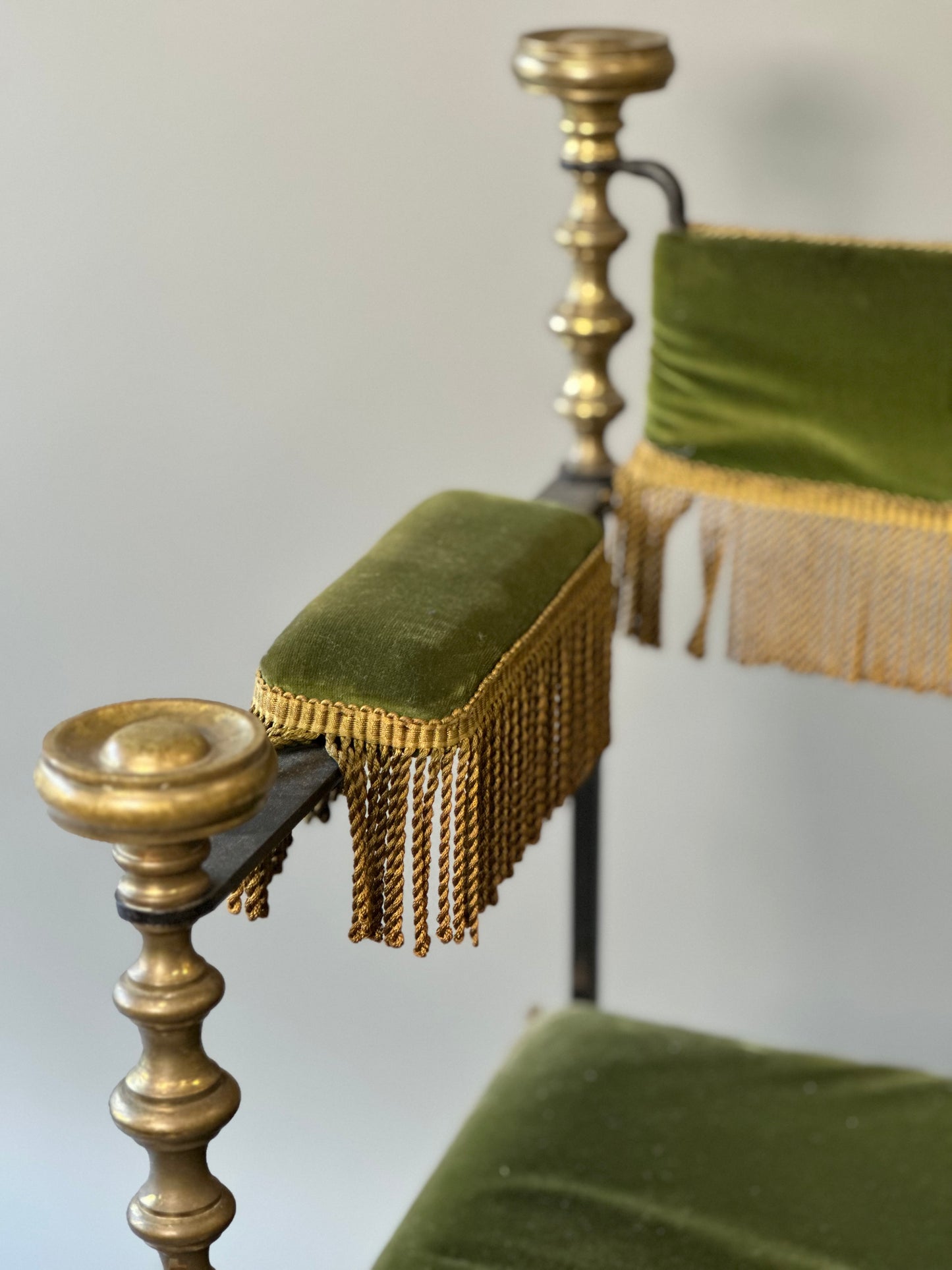 Spanish Iron Armchair With Green Fabric c1810