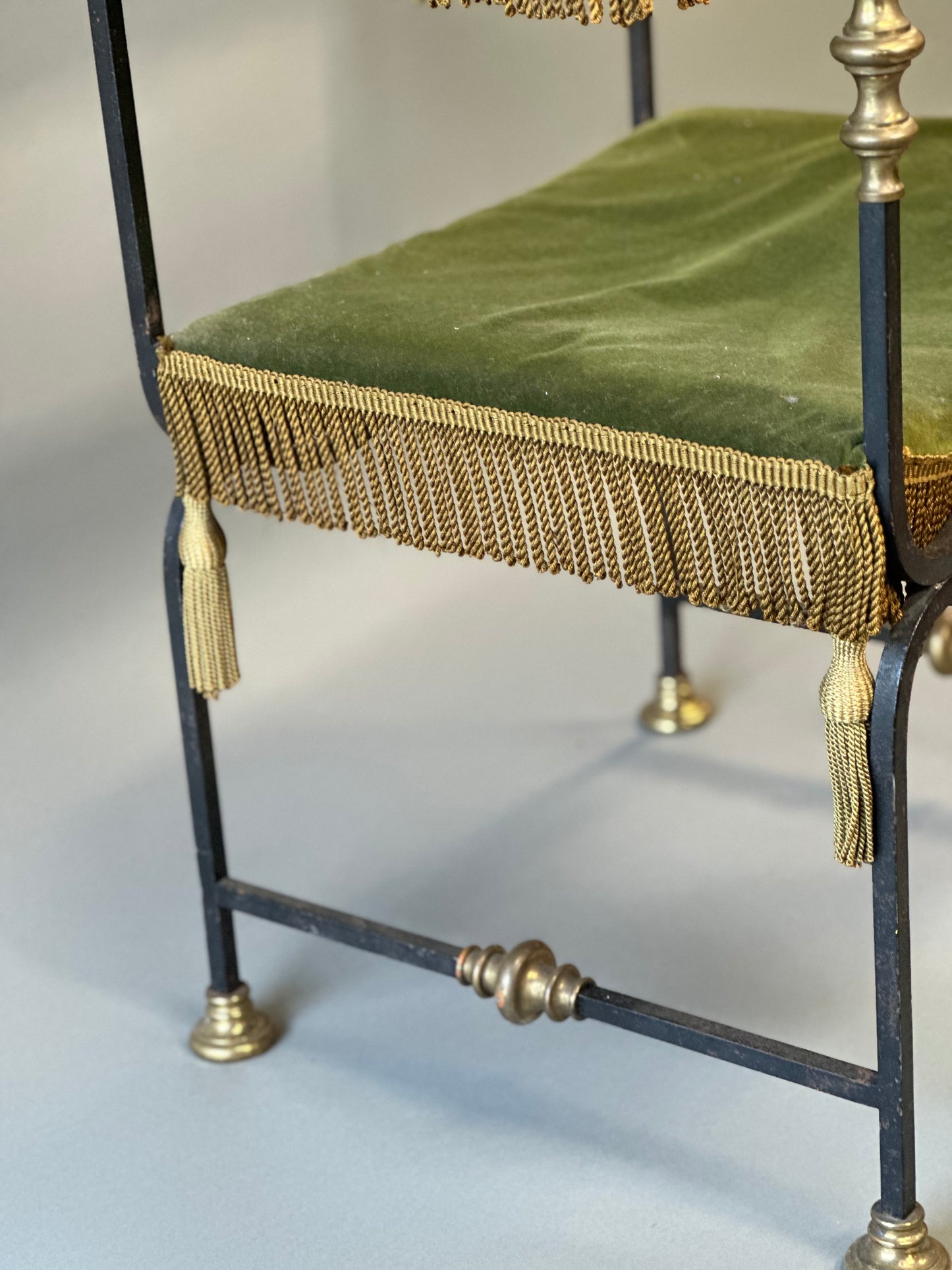 Spanish Iron Armchair With Green Fabric c1810