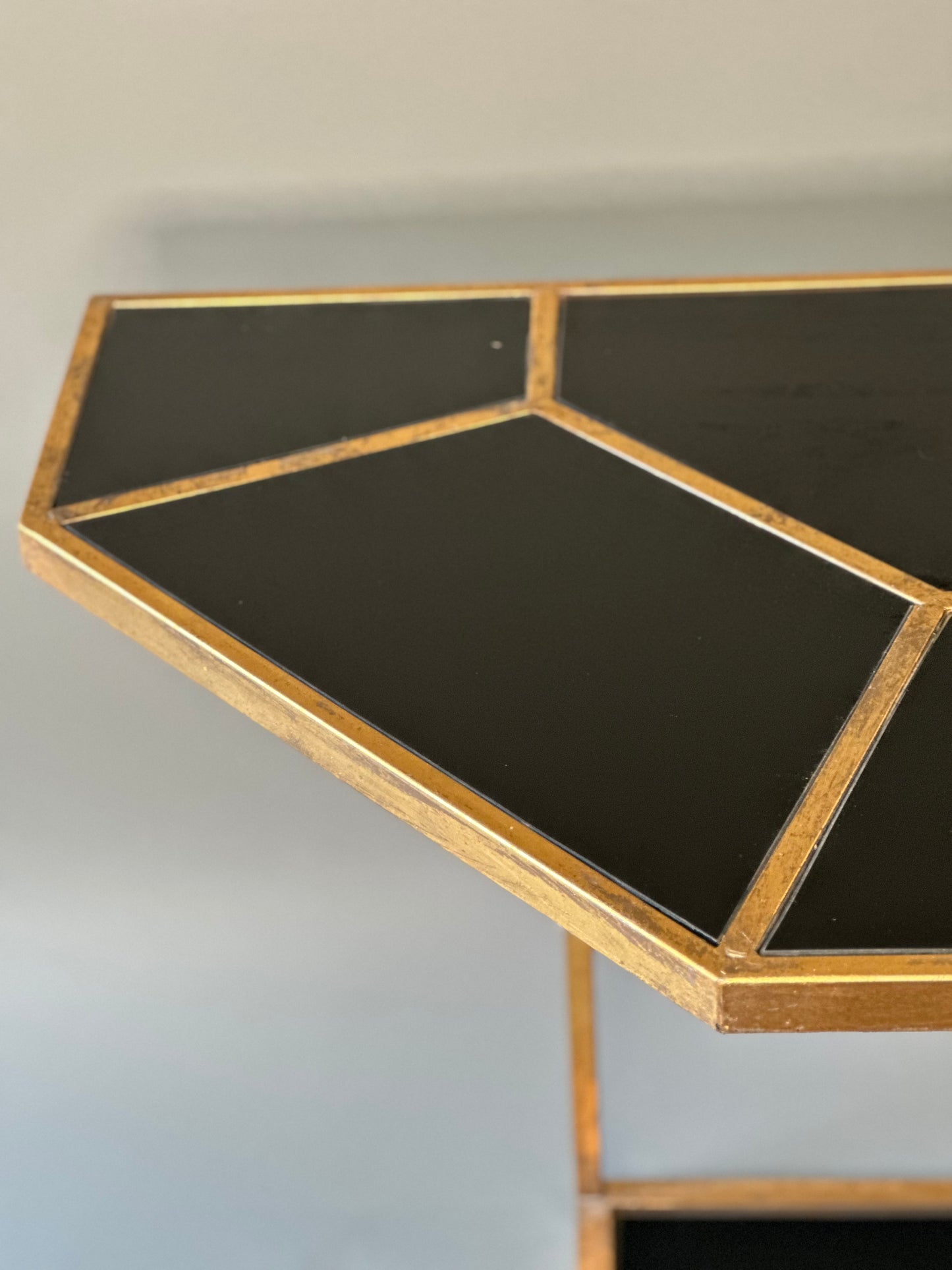 Black and Brass Multi-Piece Dining Table - French Midcentury
