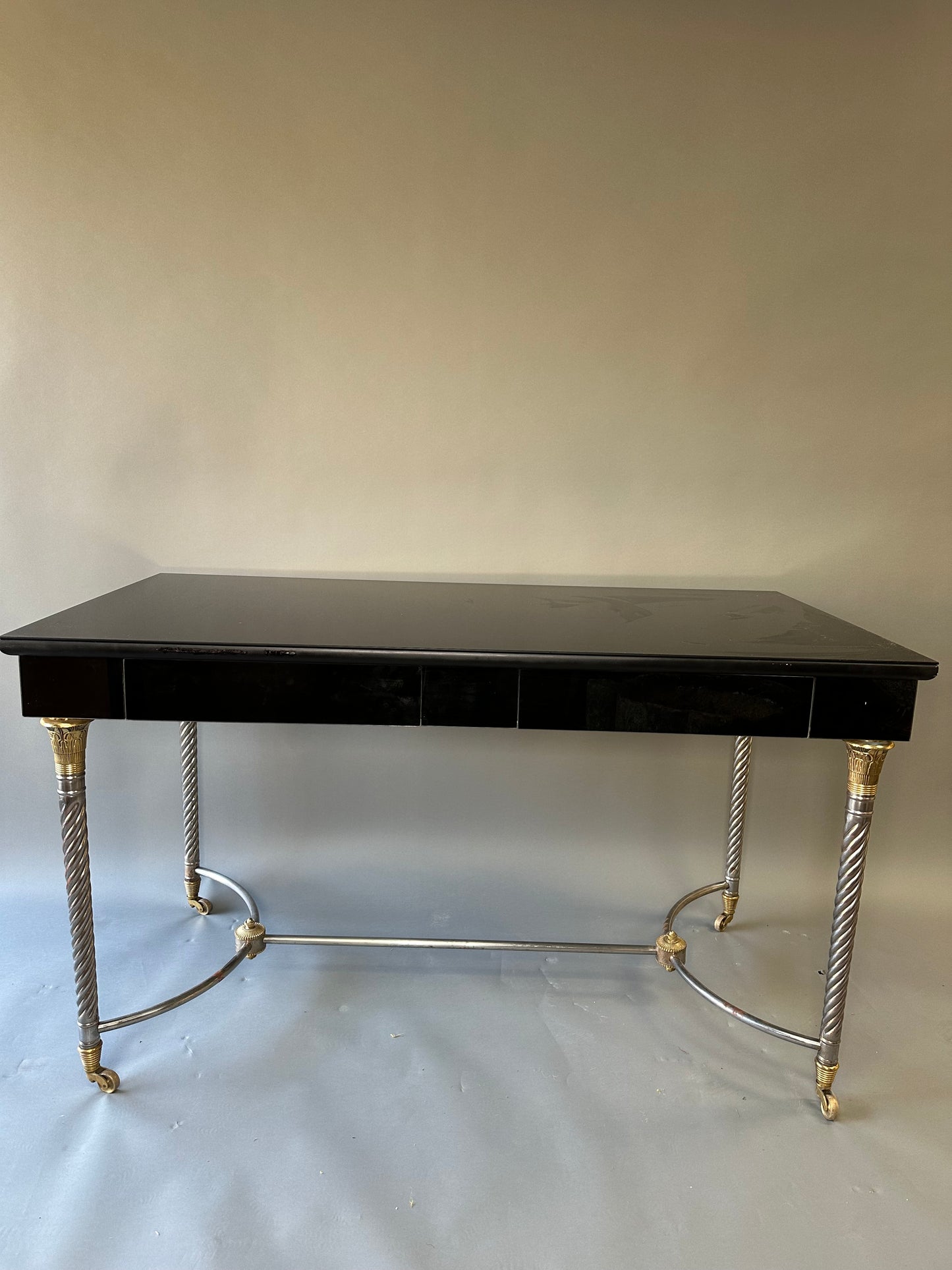 SOLD **Black Desk With Metal and Brass Legs