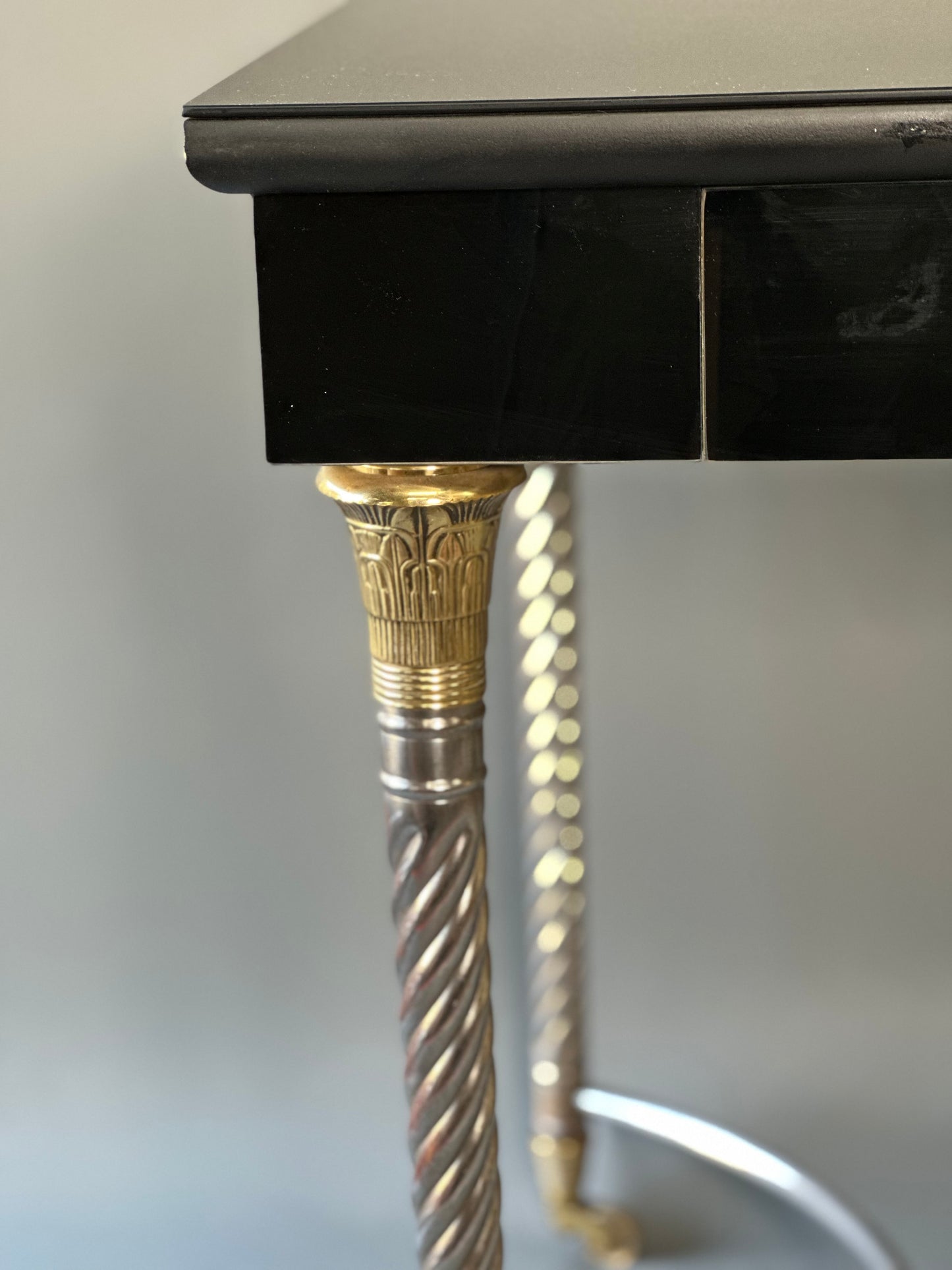 SOLD **Black Desk With Metal and Brass Legs